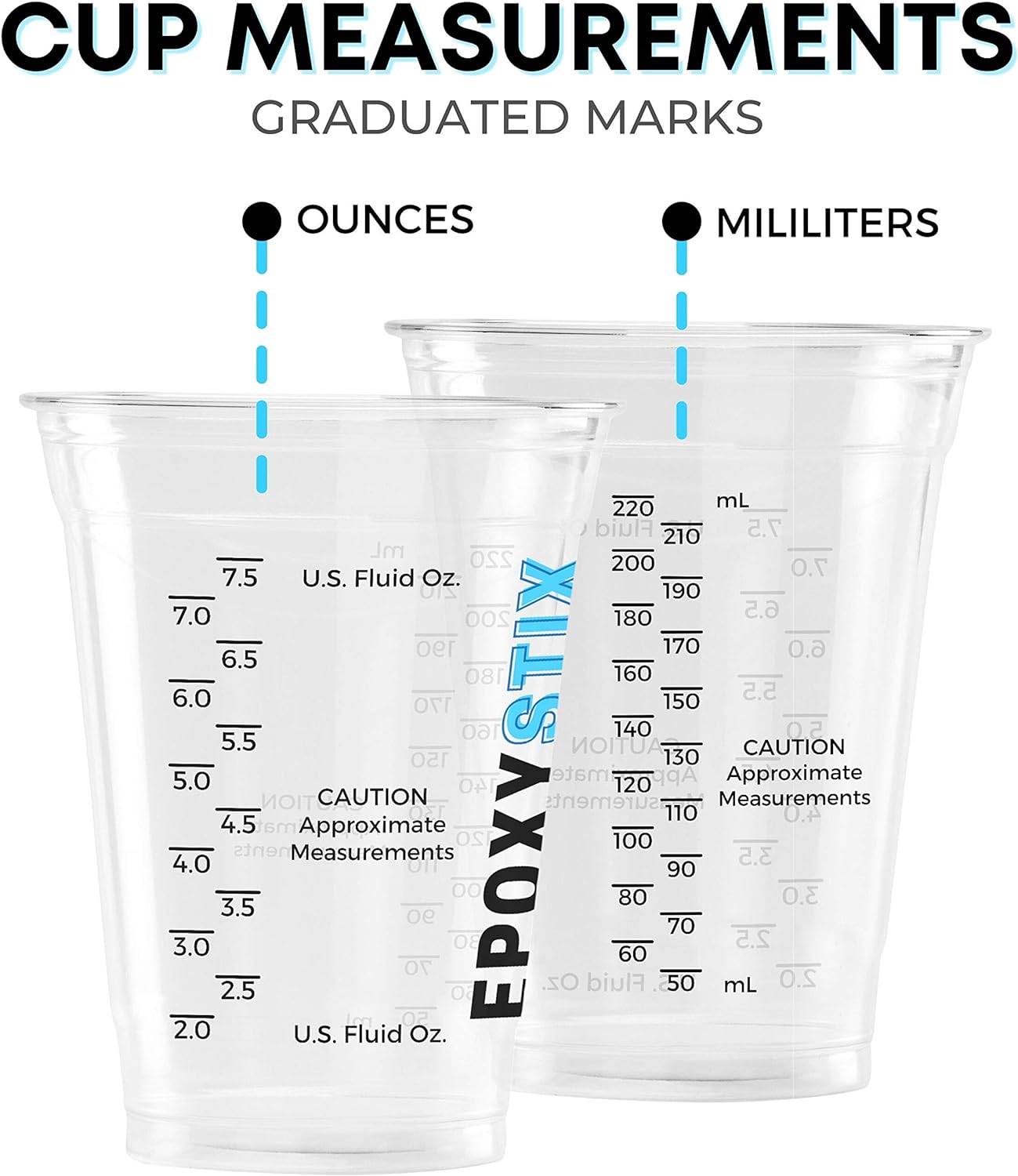 [Pack of 50] 10oz Disposable Graduated Measuring Cups for Mixing - Measurements in mL and Oz - Multipurpose Reusable Cups for Paint, Epoxy Resin, Stain, Liquid Mixing Cups