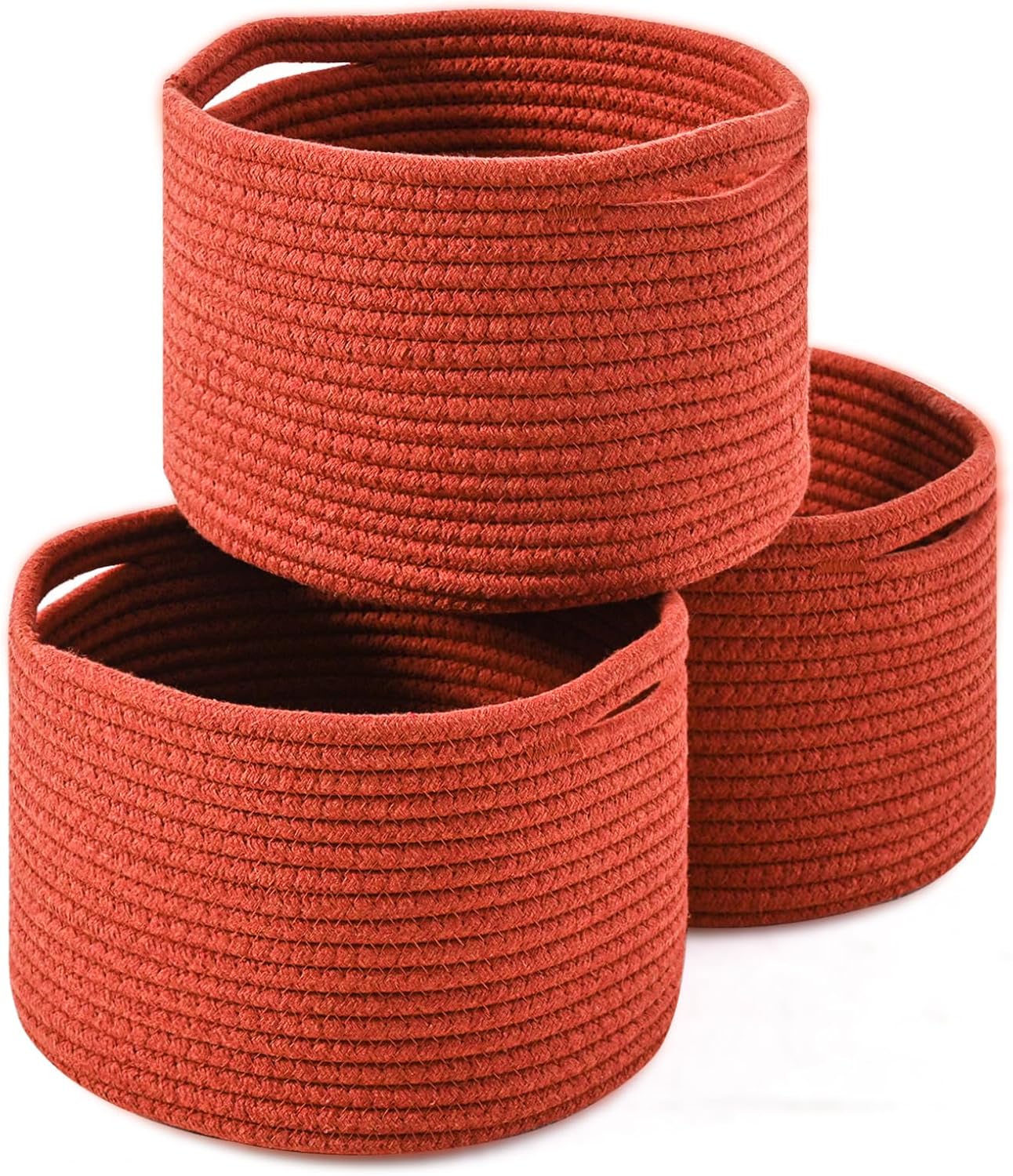 Small Storage Baskets for Organizing, Organizer Bins for Shelves, Small Woven Baskets for Storage, Red Baskets for Gifts, Organization Bins, Baskets for Decor, 9.7"×9.7"×7" (3 Packs) Brick Red
