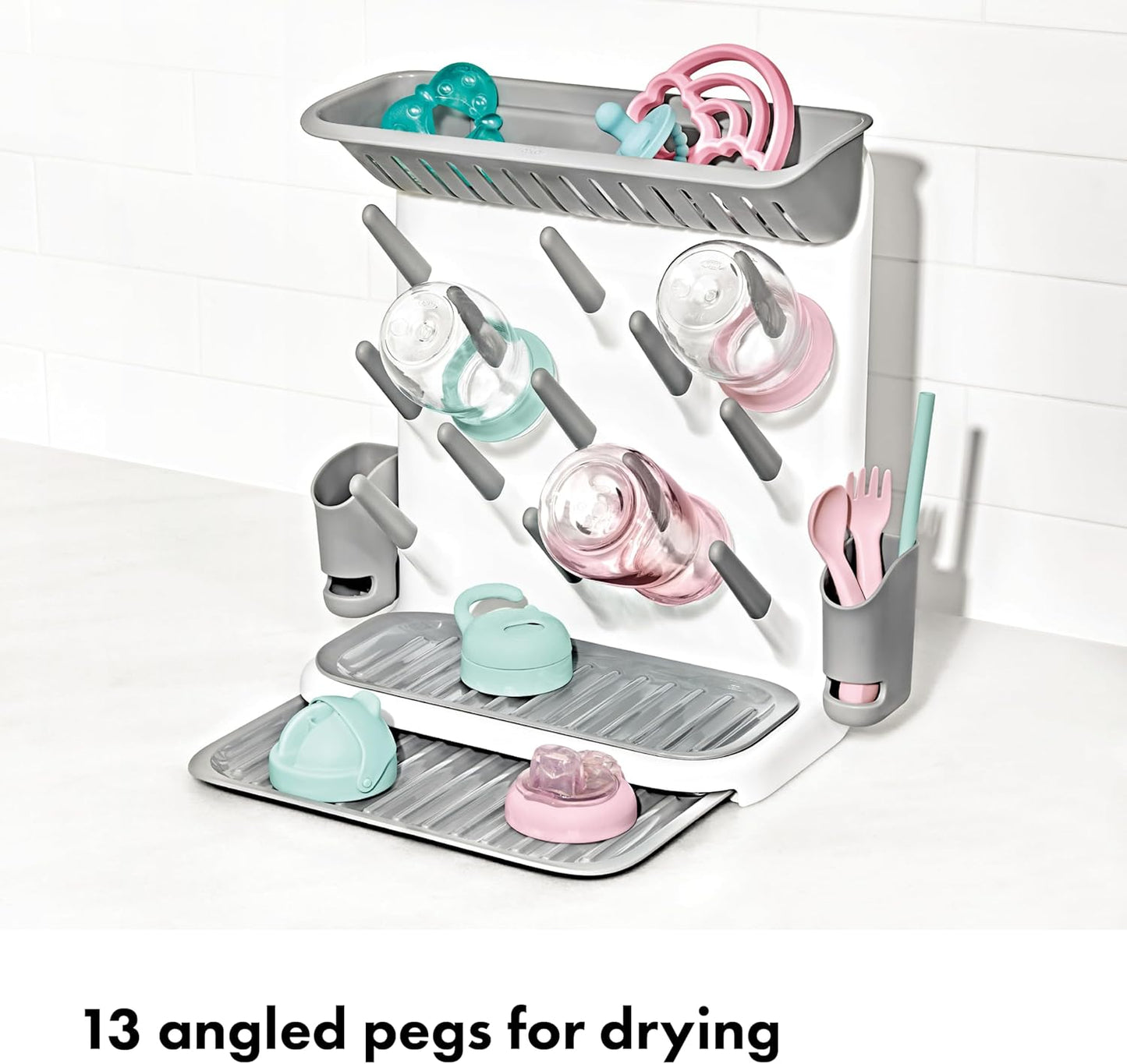 OXO Tot Expandable Drying Rack – Space-Saving Drying Rack | Newborn and Baby Essentials | Breastfeeding Essentials | Dry Baby Bottles | Save Space in Kitchen