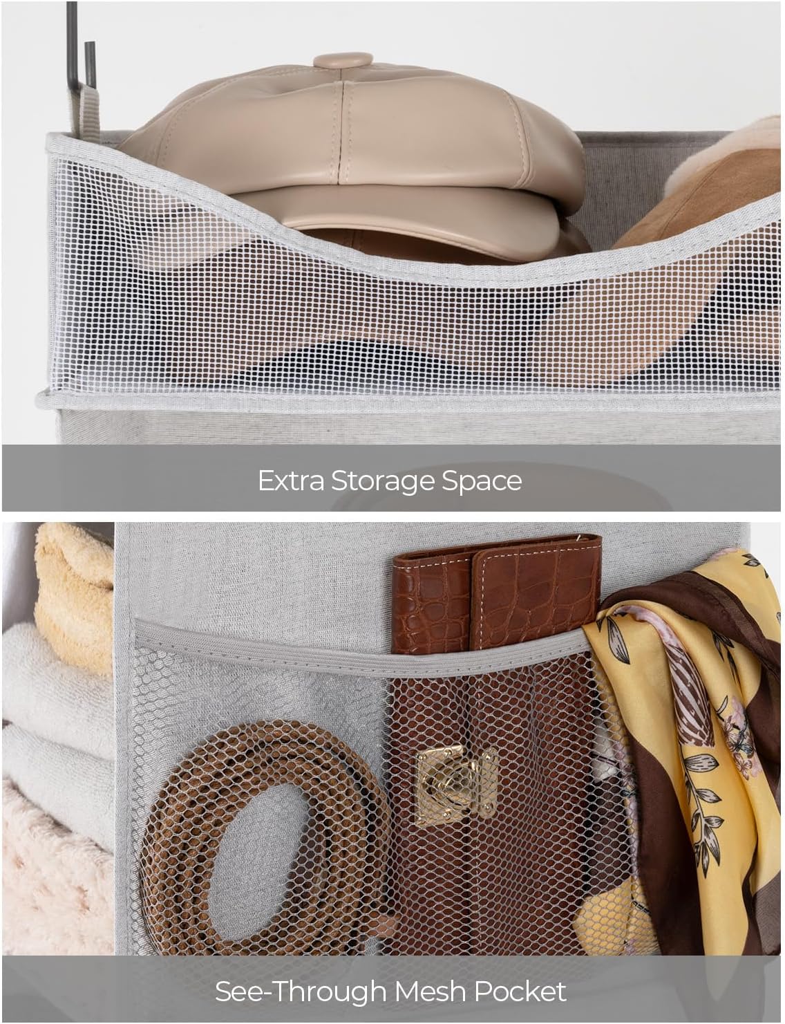 StorageWorks Hanging Closet Organizer, 3-Shelf Hanging Closet Shelves with Top Shelf, 15 ¾"W x 12" D x 31" H, Extra-Large Space, Light Grey