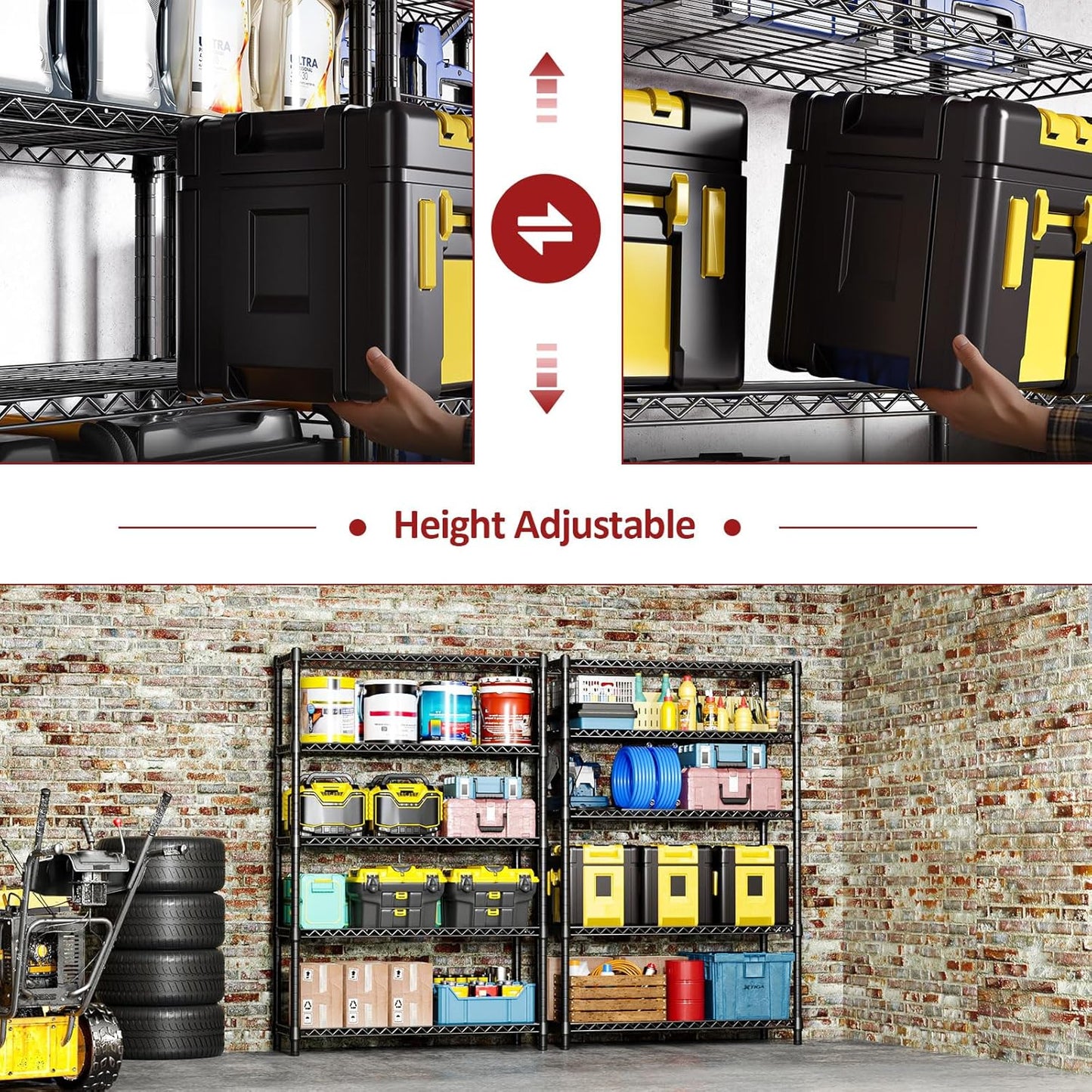 IZEUK 1750 LBS Garage Shelving Wide Storage Shelves Metal Shelves Heavy Duty Adjustable Utility Shelf Rack (Black, 5 Tier, 15.7" D x 45.3" W x 70.9" H)