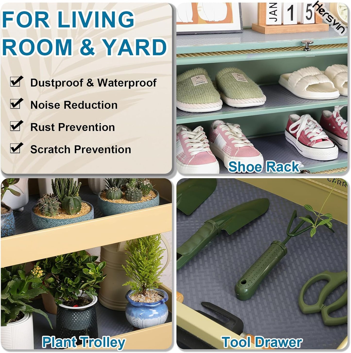 Shelf Liners 12 in x 20 ft EVA Drawer Mats, Non-Adhesive Cupboard Pad, Kitchen Cabinet Lining Fridge Cushion (Gray Crossed Stripe, 30.5x610cm)