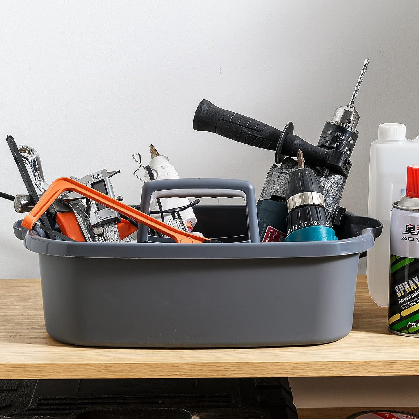 2 Pack Multi-Purpose Plastic Cleaning Caddy with Handle, Shower Caddy Organizer/Storage Basket/Totes Portable for Bathroom Supplies, Cleaning Products, Under Sink Tool. (grey+white)