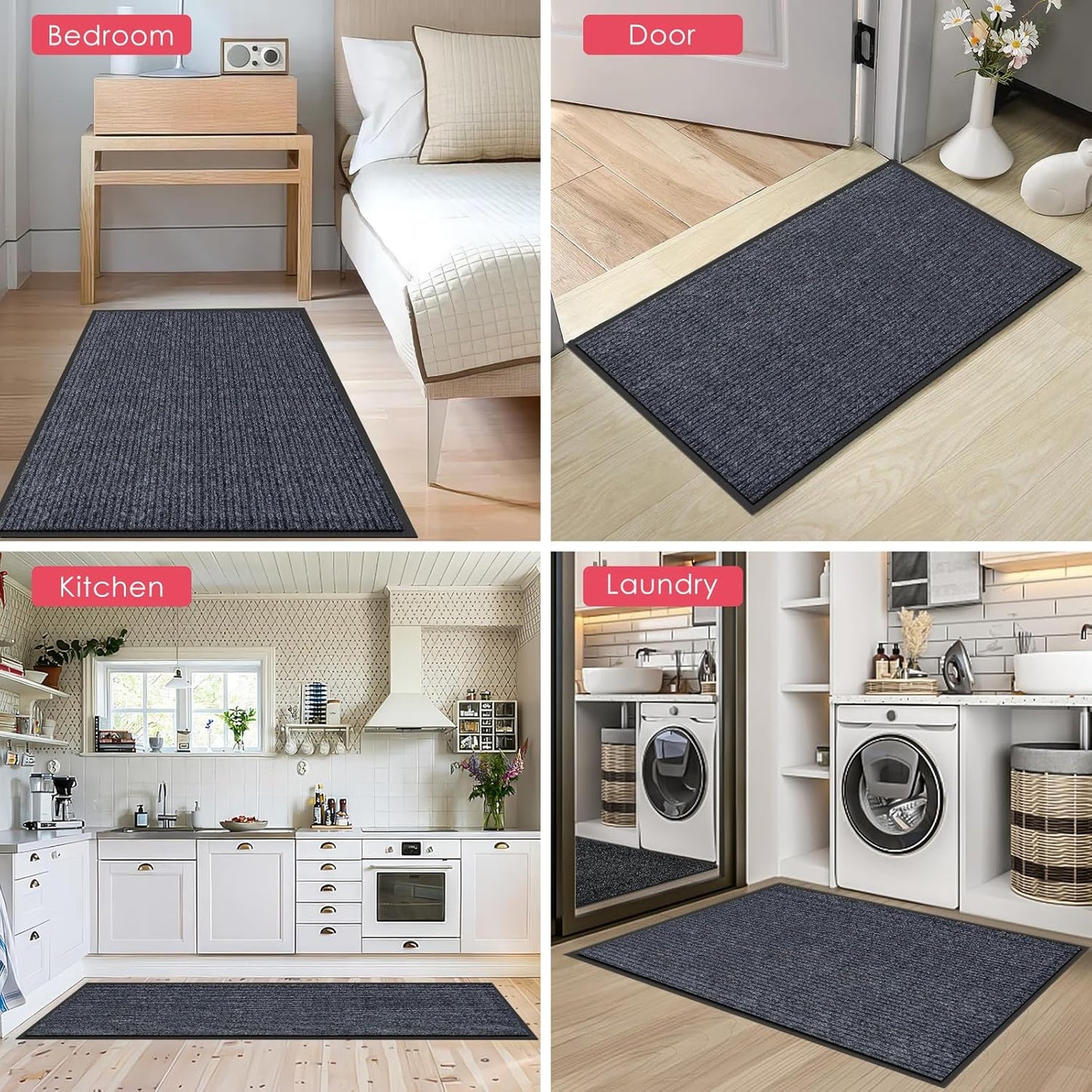 Kuyal Front Door Mat, 3'x5' Indoor Outdoor Entrance Mat, Commercial Floor Mats Inside Outside Entrance, Heavy Duty Durable Welcome Mats, Rubber Backing Non Slip Outdoor Mats for Entryway,Dark Gray