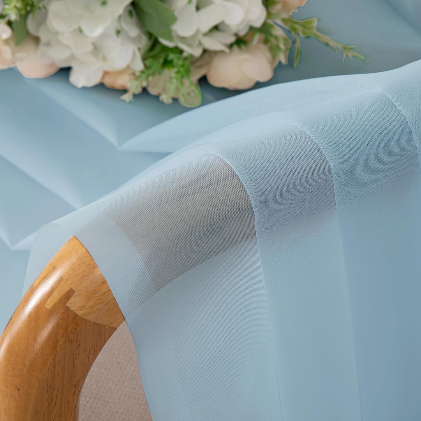 Chyhomenyc Light Blue Sheer Curtains 63 Inch Length 2 Panels, Light Filtering Airy Rod Pocket Window Curtain Treatment Drapes for Bedroom Living, Each 42Wx63L Inches