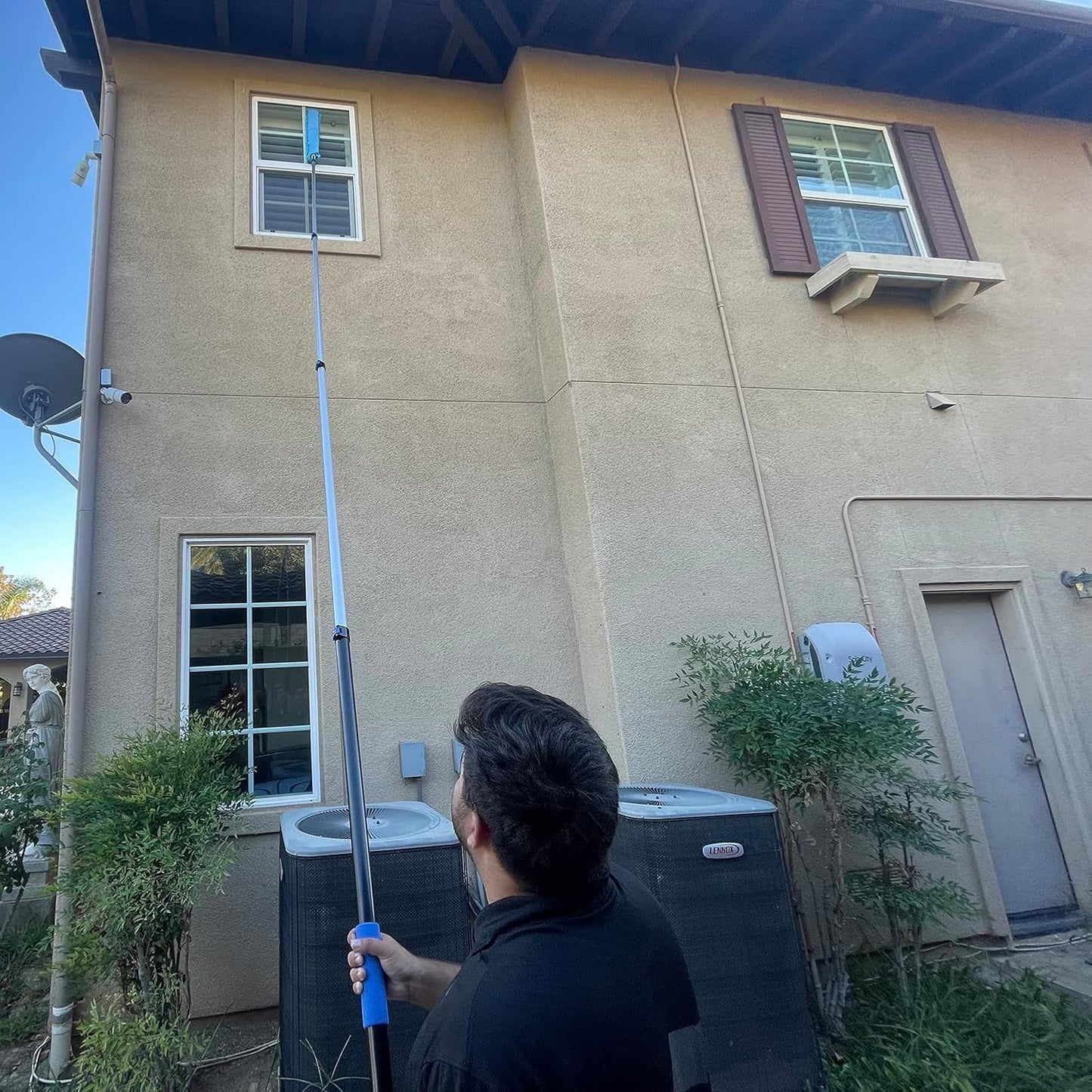 30 Foot High Ceiling Fan Duster with 6-24 Foot Extension Pole, Extendable Reusable Cobweb, Feather, Window Cleaning Squeegee Kit