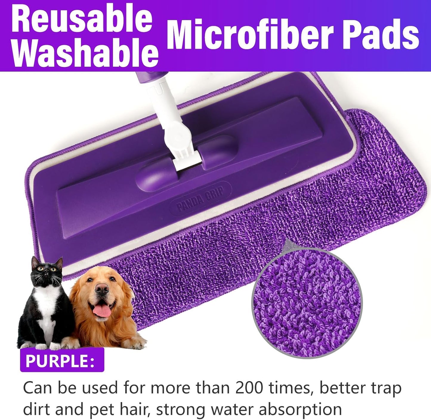 Spray Mops for Floor Cleaning Floor Mop with a Refillable Spray Bottle and 3 Washable Microfiber Pads Home or Commercial Use Dry Wet Flat Mop for Hardwood Laminate Wood (Pure Purple)