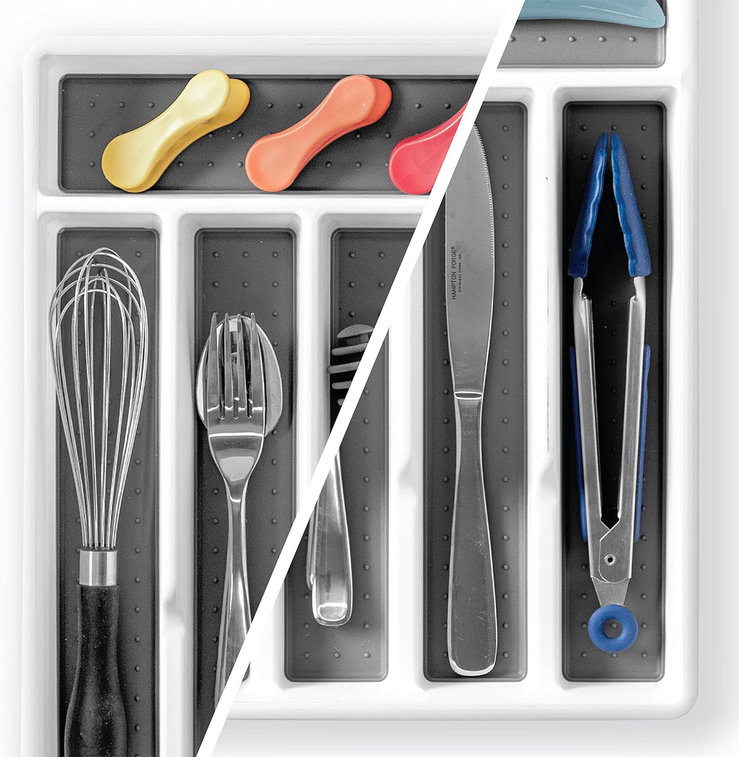 BINO | 5-Slot Silverware Organizer | Small - White Cutlery Tray Organizer | Silverware Storage for Drawer | BPA-Free Plastic Organizers with Soft-Grip Lining and Rounded Corners | Utensil Organizer