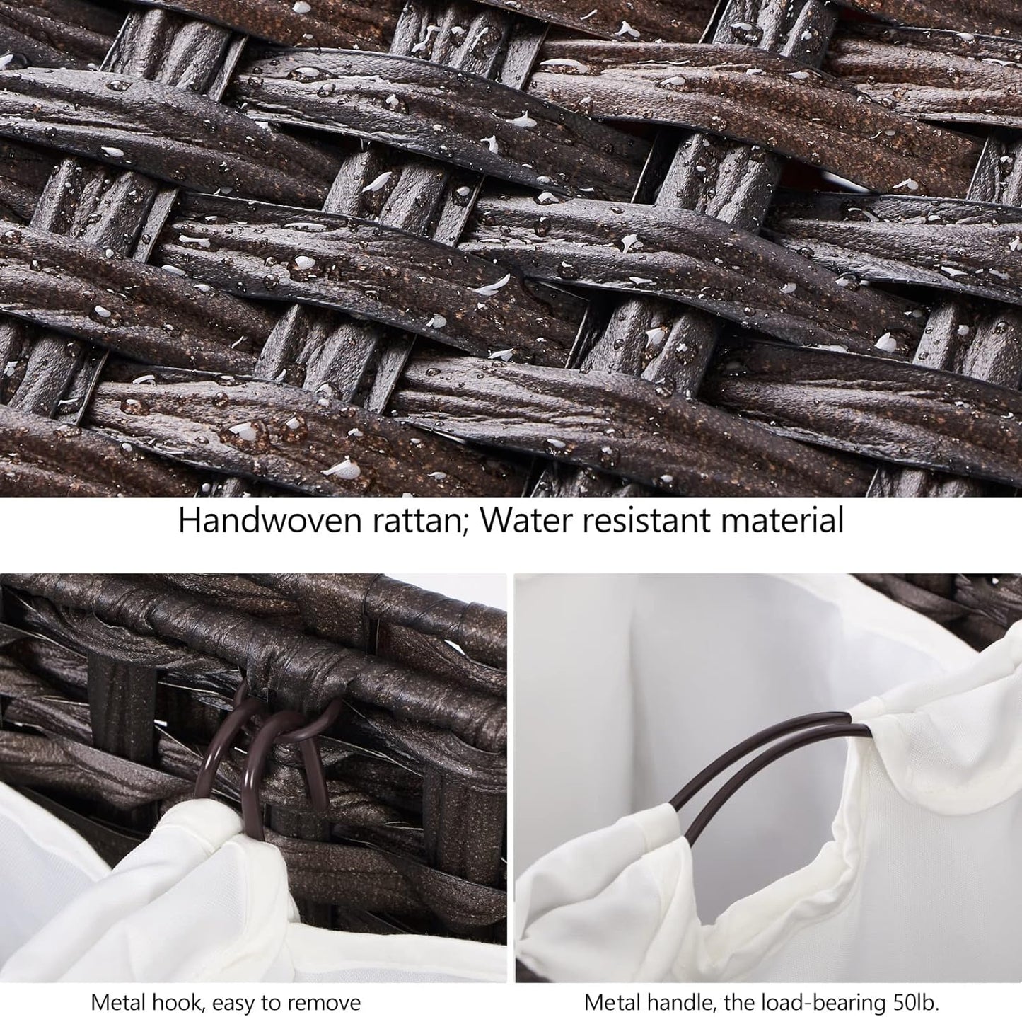 Laundry Hamper with 3 Removable Liner Bags; 132L Handwoven Rattan Laundry Basket with Lid & Heightened Feet; Clothes Hamper with Side Handles; Laundry Sorter with 3 Separate Sections (Brown)