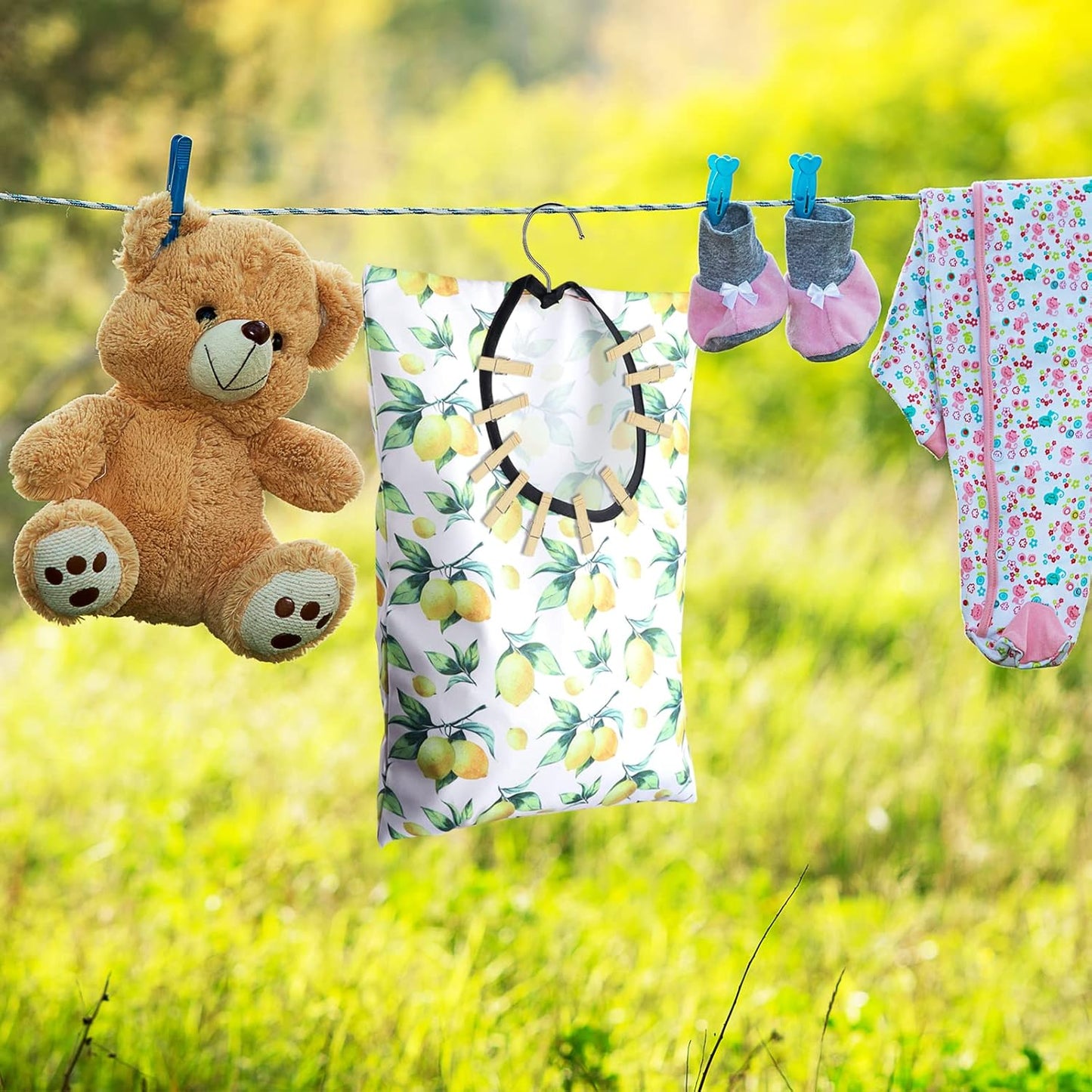 2 Pcs Lemon Clothespin Bag With Hanging Hook - 15 X 11 Inch Laundry Canvas Clothes Pin Holder, Waterproof Storage Organizer With Large Opening