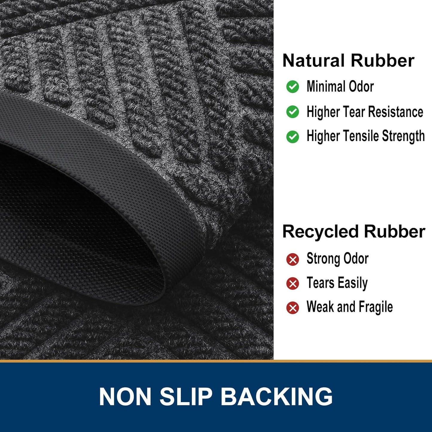 Smiry Front Door Mat Outside Entrance, Heavy Duty Outdoor Indoor Mat, Natural Rubber Doormat, Non Slip, Trap Dirt and Moisture, Easy Clean, Low Profile Patio Porch Entryway Mat, 71x23, Light Grey