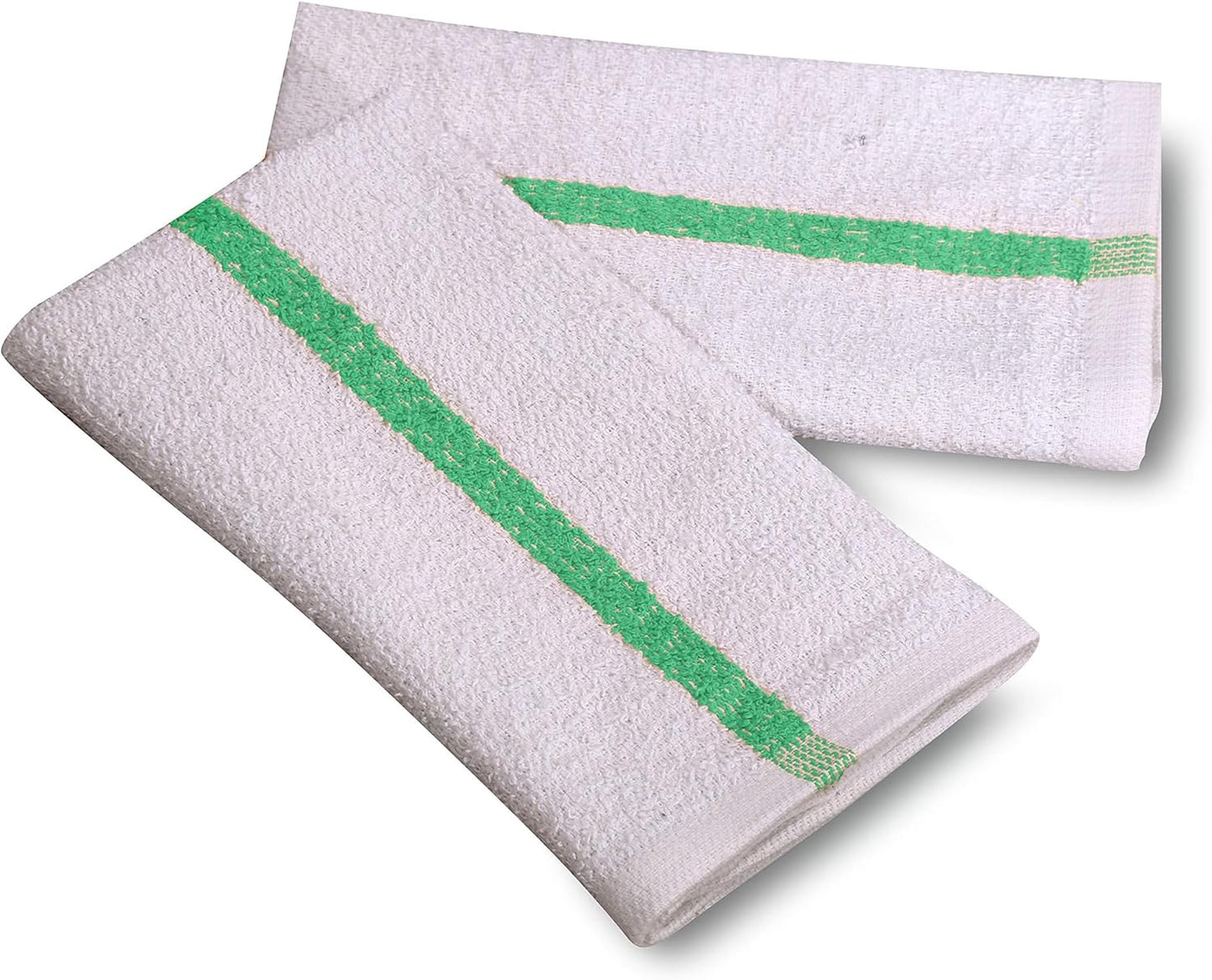 GOLD TEXTILES New Cotton Blend White Restaurant Bar Mops Kitchen Towels (60, Green Stripe)