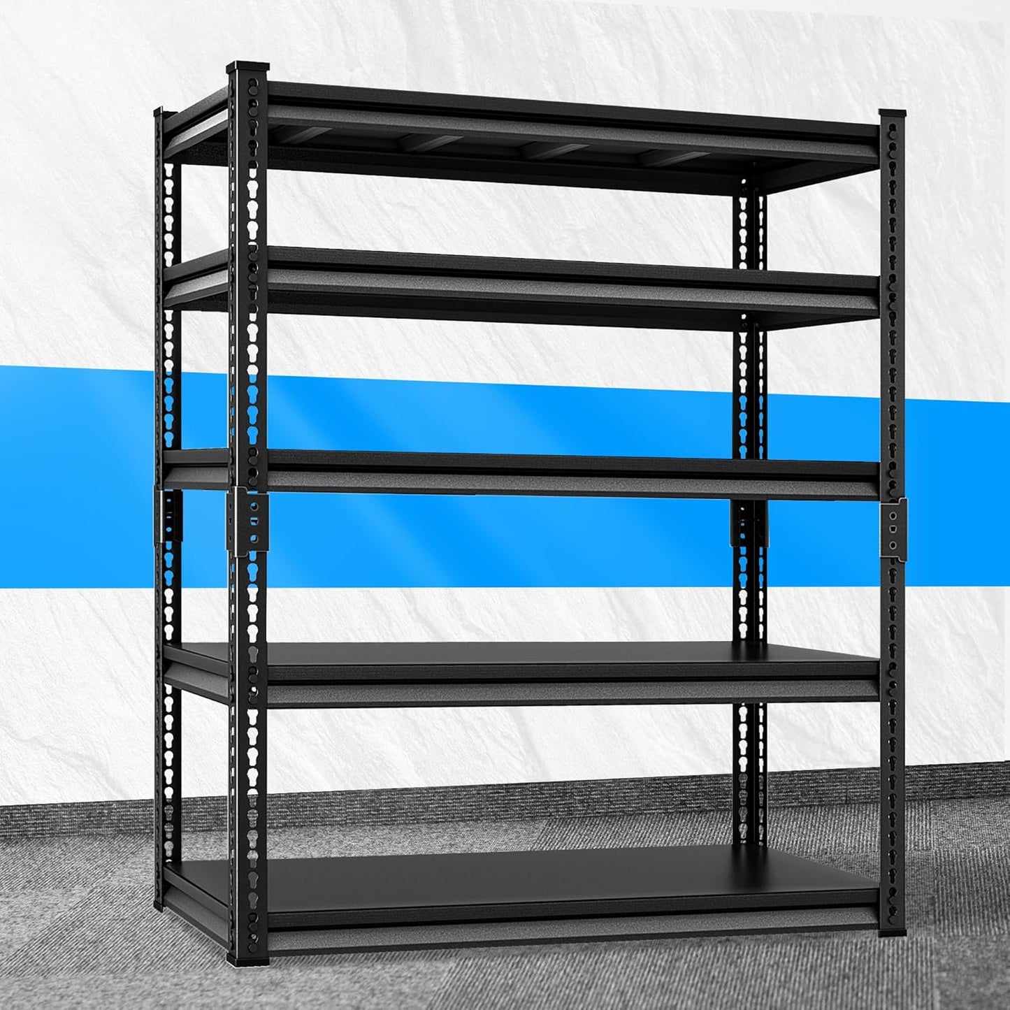 Adjustable Garage Storage Shelves, 48''W Garage Shelving Heavy Duty Loads 30000LBS, Metal Industrial Utility Shelf for Warehouse, Kitchen, Laundry Room,48" W x 24" D x 78" H,Black
