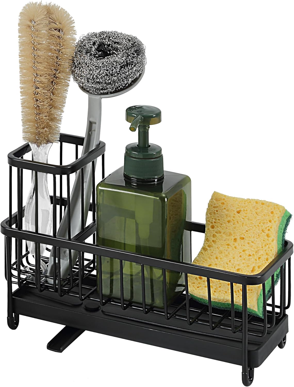 SunnyPoint Never Rust Stainless Utensil, Sink Cleaning Tools Holder for Kitchen Sink With Drain Board; Dish Wand, Sponge, Soap Dispenser, Utensil Organizer Caddy (BLK)