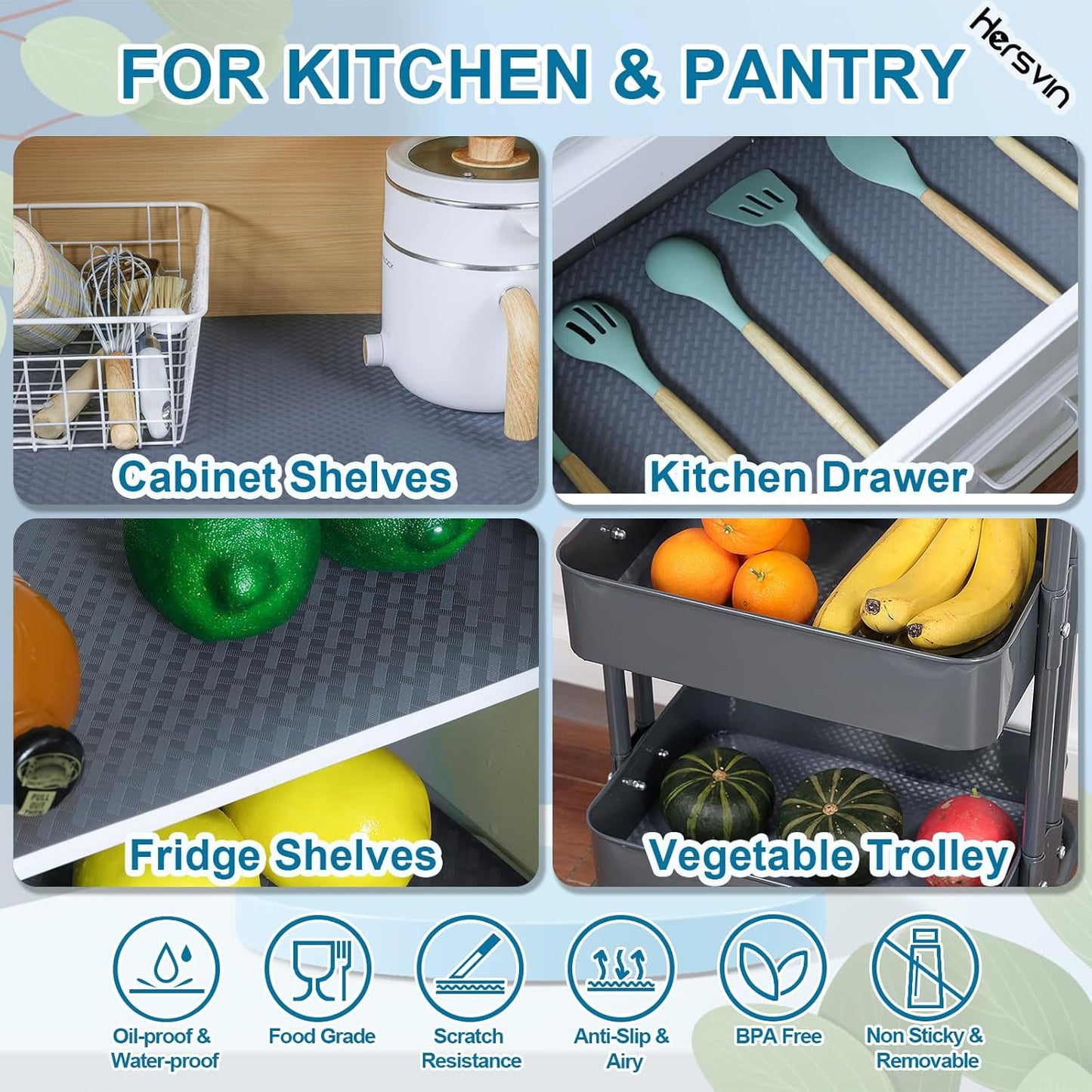 Shelf Liners 20 in x 20 ft EVA Drawer Mats, Non-Adhesive Cupboard Pad, Kitchen Cabinet Lining Fridge Cushion (Gray Crossed Stripe, 50.8x610cm)