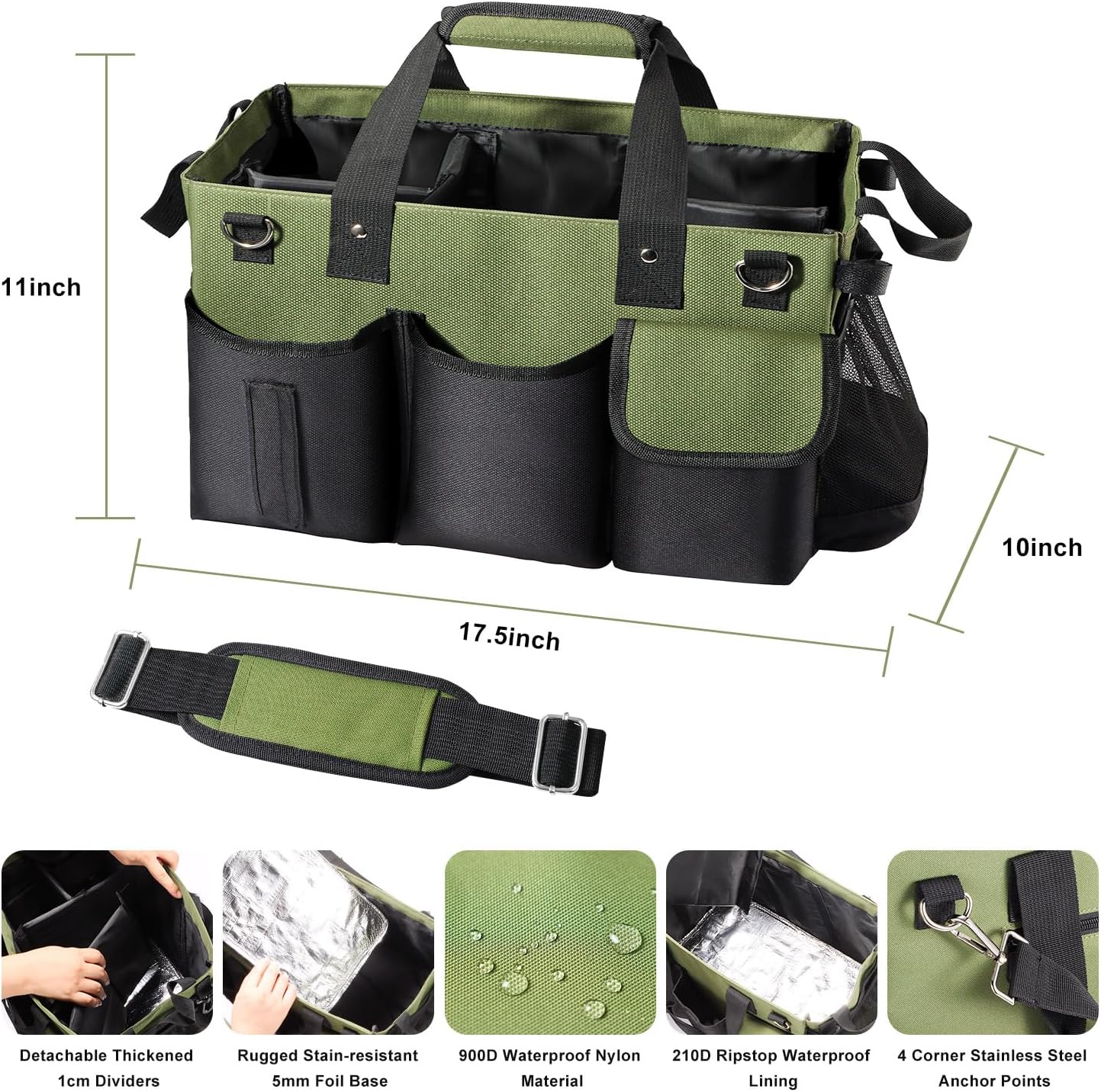 Viajero Wearable Cleaning Caddy Bag, Large Cleaning Supplies Organizer Housekeeping Supply Caddy Detailing Bag with Handle Shoulder Waist Straps for Tote Tools Products Housekeepers Car Home House