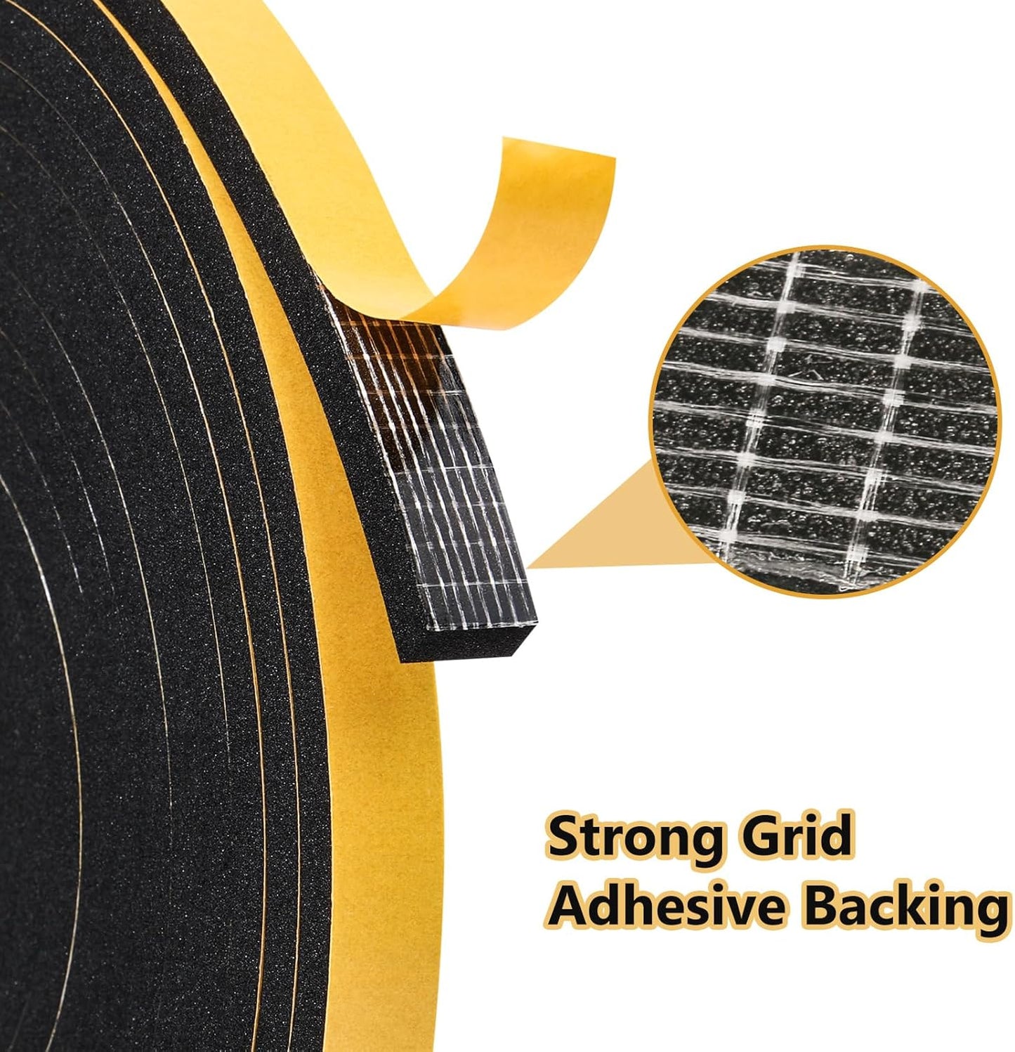 Black Weather Stripping Door Seal Strip (3/5 Inch X 1/8 Inch X 26Feet), Strong Adhesive, Lightproof, Soundproof, Weatherproof Foam Tape Insulation for Sliding Door, Front Door Frame, Windows