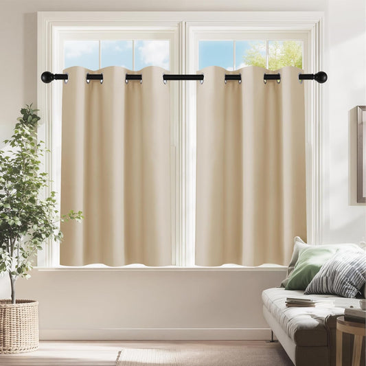 PONY DANCE 30 Inch Length Curtains - 2 Panels Blackout Thermal Insulating Small Curtain Tiers for Bathroom with Top Grommet (Biscotti Beige, 29 Inch Width)