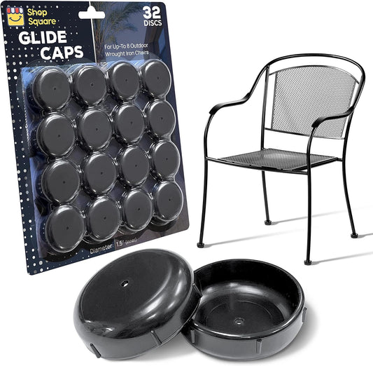 Wrought Iron Patio Furniture Feet Caps (32 Pack, Black) - 1.5" Round Plastic Outdoor Chair Leg Caps, Patio Furniture Replacement Feet