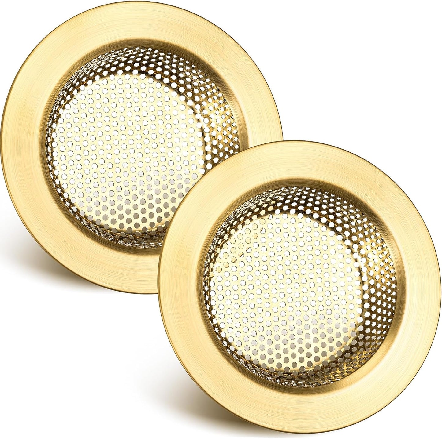 Retisee 2 Pcs Sink Strainer Stainless Steel Kitchen Sink Drain Strainer Basket Cover Mesh Hair Food Catcher, Large Wide Rim of 4.4 Diameter(Brushed Gold)