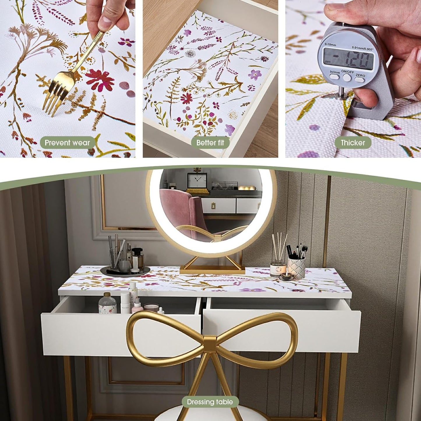 Drawer and Shelf Liner for Kitchen Cabinets, Non Adhesive, Non Slip Drawer Liner Shelf Paper for Kitchen, Waterproof Floral Shelf Liner (Colorful Floral, 18INx20FT)