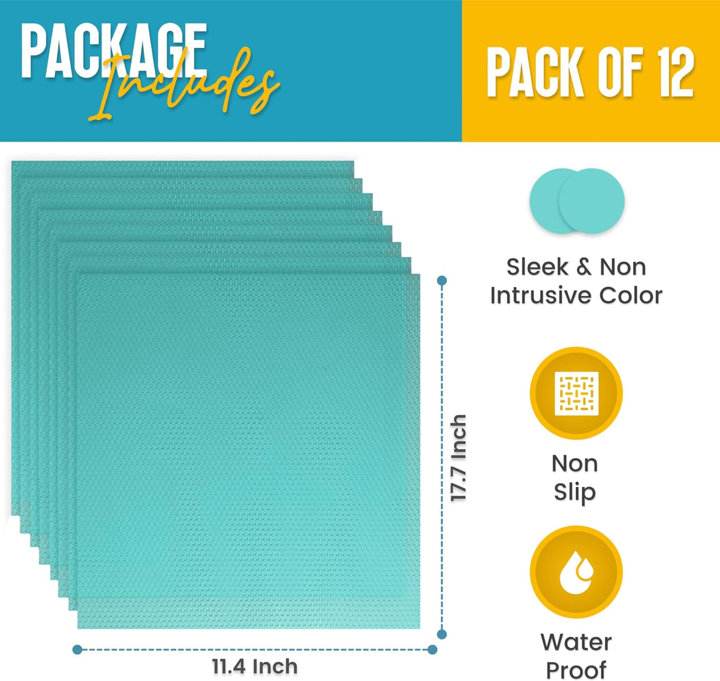 Refrigerator Liners for Shelves (12 Pack) by Linda’s Essentials - Non-Adhesive Shelf or Drawer Liner, BPA-Free Fridge Mats for Kitchen & Cabinets, Easy to Clean, Ideal Household Essentials (Blue)