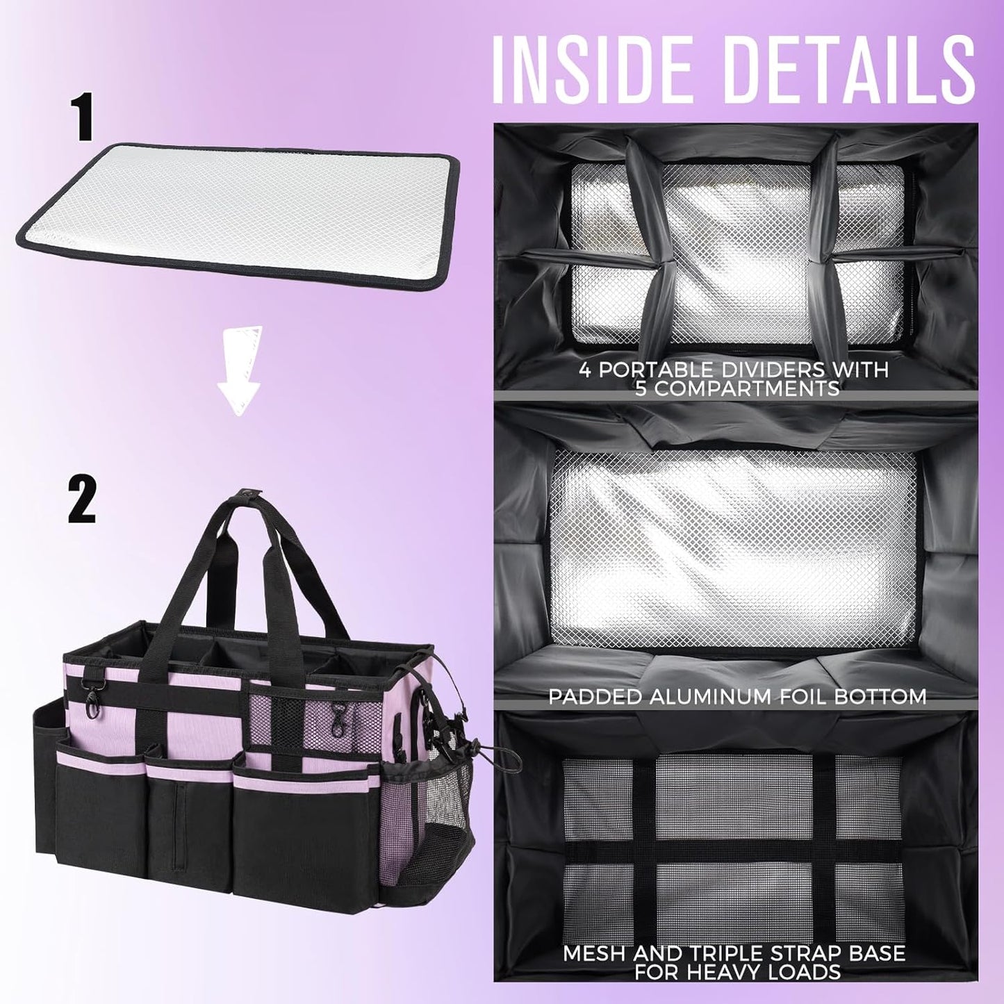 Wearable Cleaning Caddy, Cleaning Caddy Supplies Organizer with Handle & Shoulder Straps for Housekeepers, Under Sink & Car Cleaning Tool Organizers Bag with 4 Foldable Divider (Lilac)