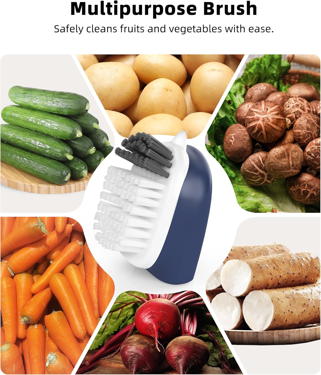 Potato Scrubber and Veggie Brush, Self-Standing Kitchen Brush for Fruit and Vegetable Cleaning, Navy Blue, 2 Pack