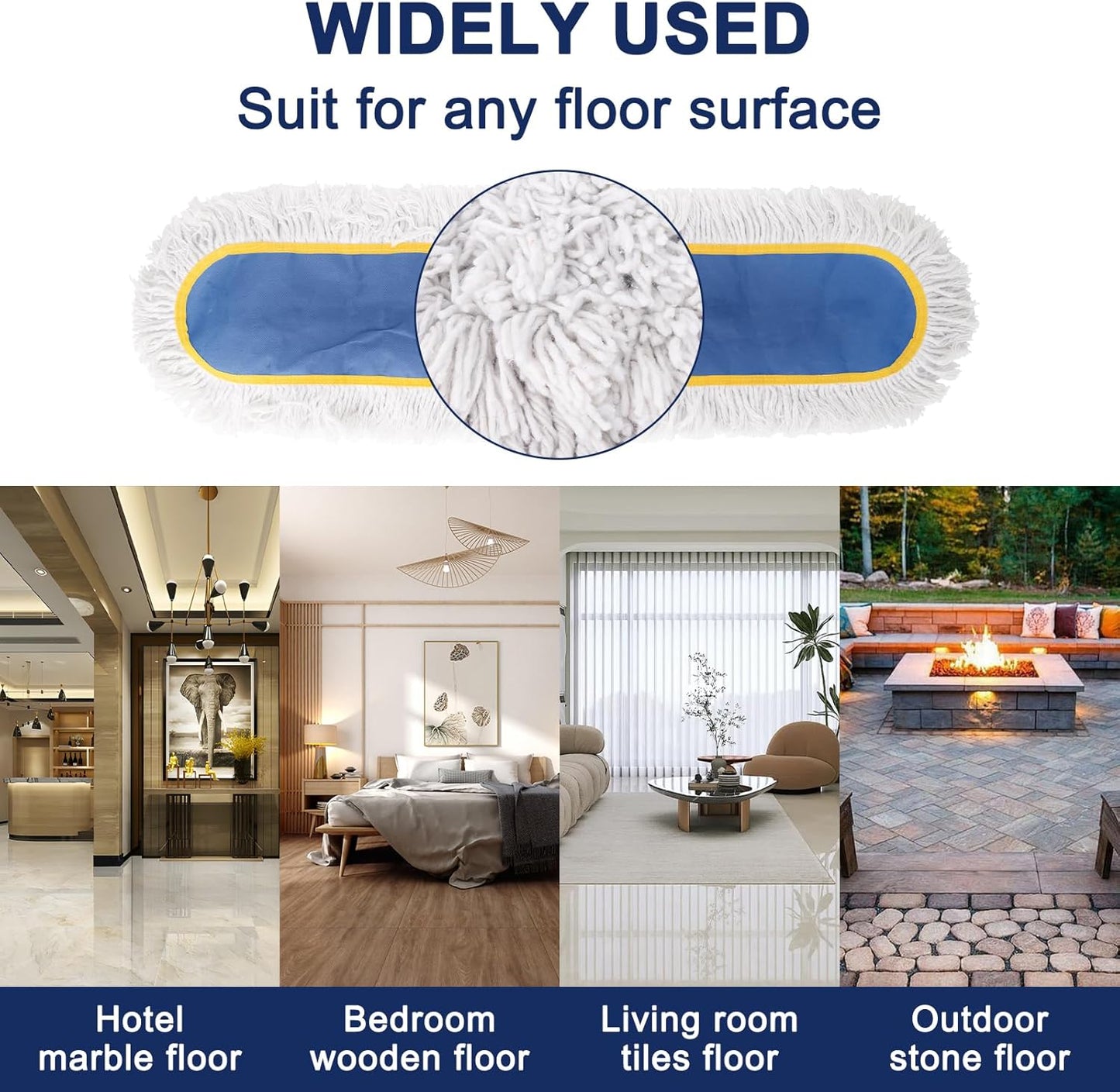 KeFanta 24" Commercial Dust Mop Replacement Heads, Reusable Industrial Dust Mop Pads, Blue Washable Cotton Dust Mop Refill for Floor Cleaning & Janitorial Supplies, Only Fits:B0D7MKSZ8N