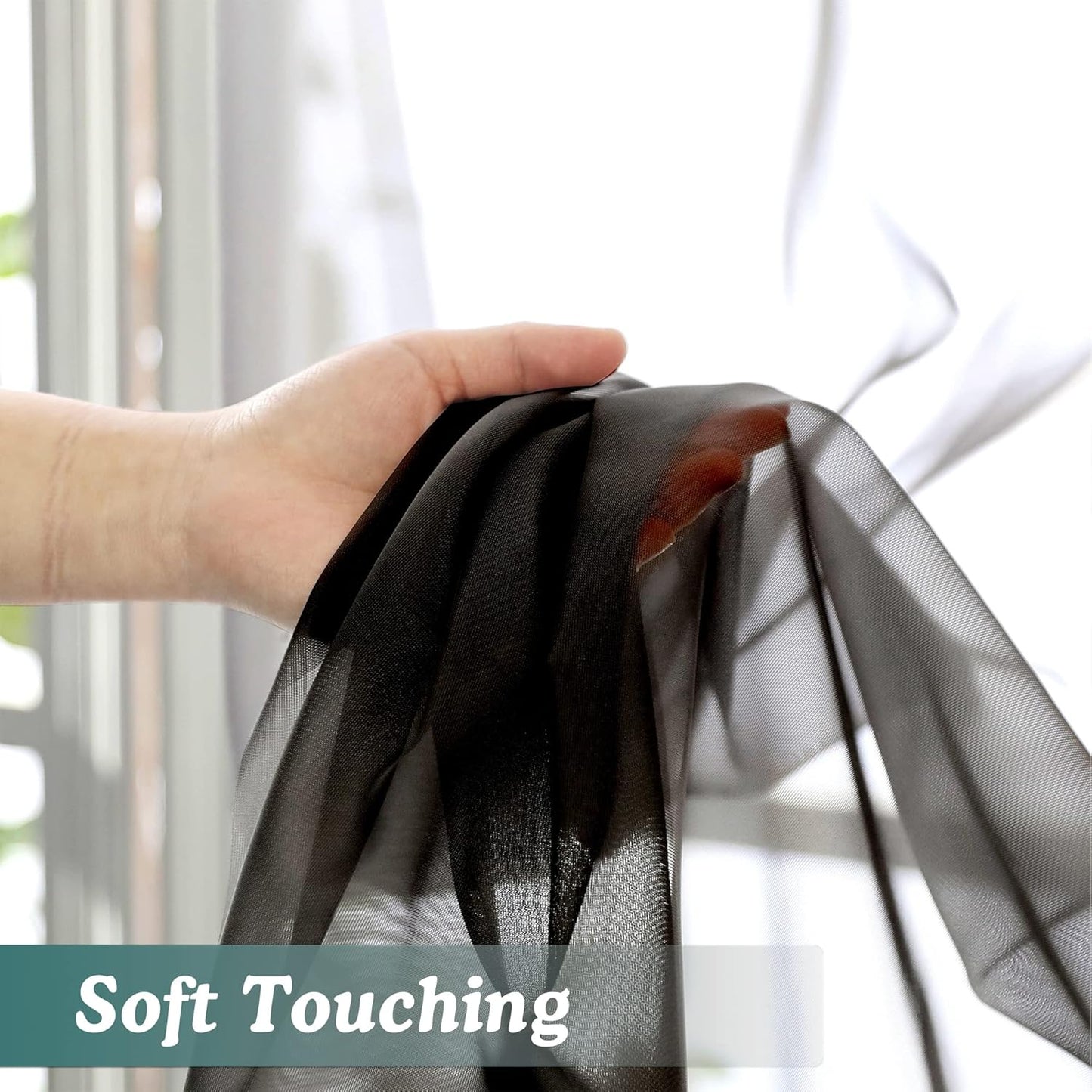 Chyhomenyc Extra Long Black Sheer Curtains 144 inch 2 Panels Set, Translucent Backdrop Window Scarf Drapes for Canopy Bed/Wedding/Living Room/Anniversary, 12FT Length, Each 42Wx144L in, 2PCS, Black