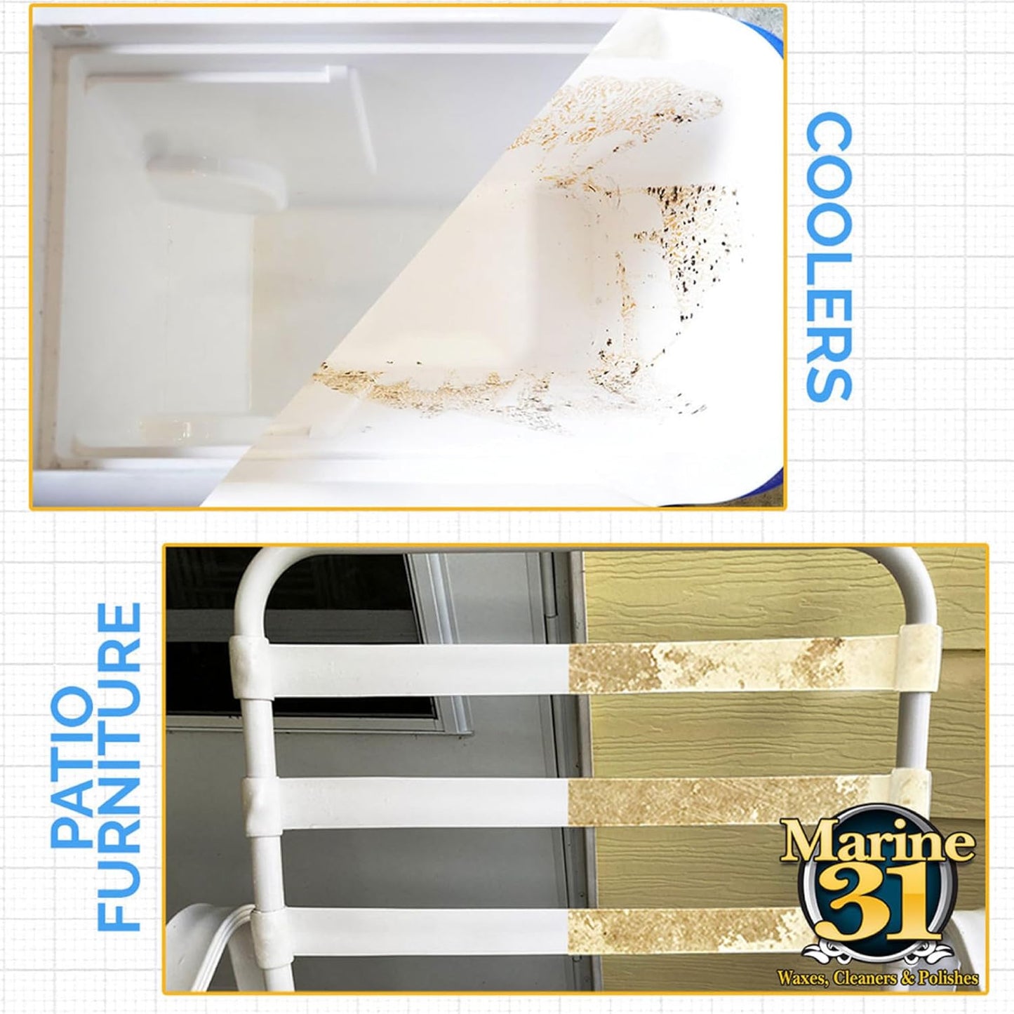 Marine 31 Mildew Stain Remover & Cleaner | Effective for Boats, Homes, Patios, Bathrooms & Showers | Removes Mold & Mildew Stains | Combo Pack | M31-370-RFK-1 | 20oz & Gallon