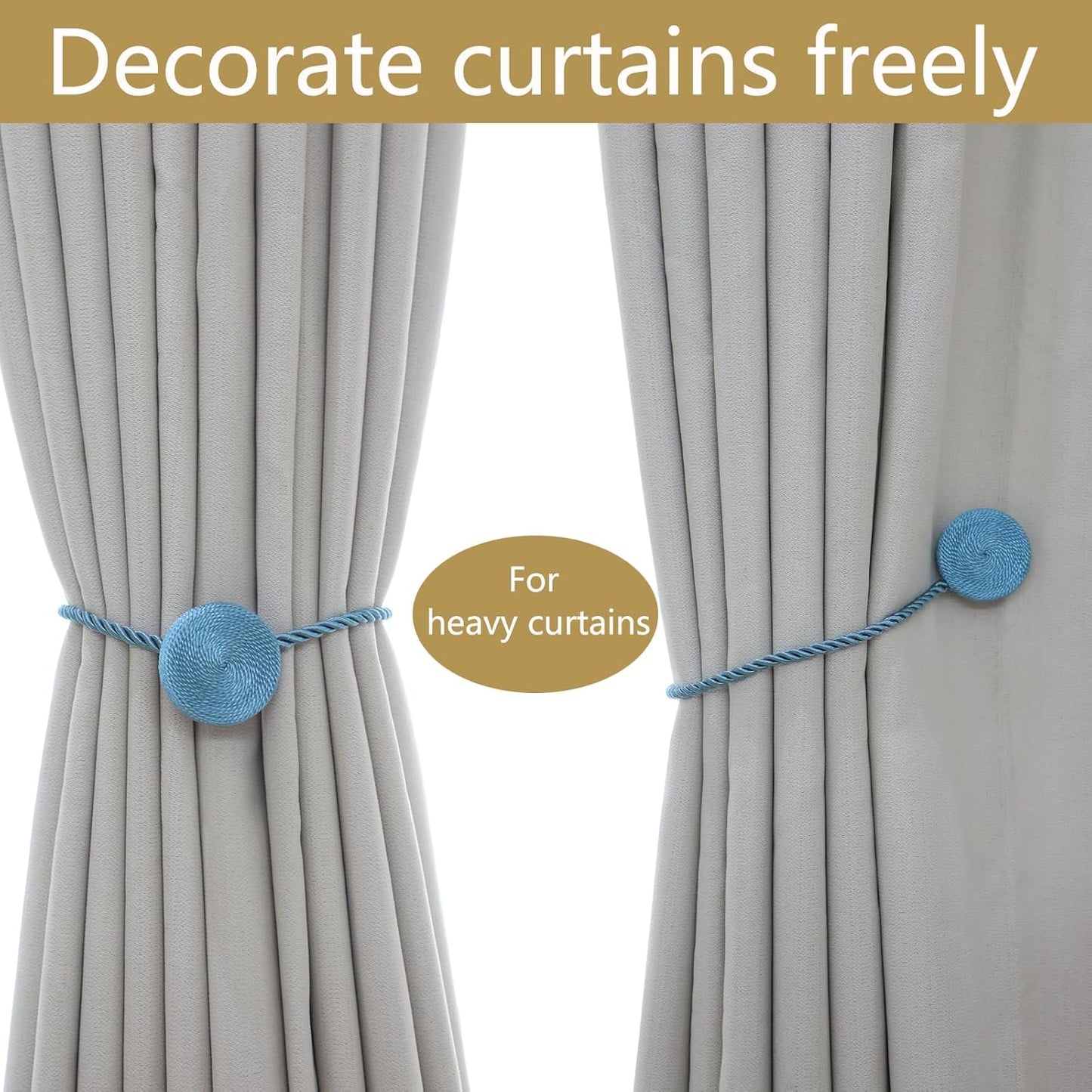 Magnetic Curtain Tiebacks - 12mm Magnetic Tie Backs for Curtains, Heavy Duty No Drill Curtain Holdbacks for Home/Office Windows Drapes, Elegant Gift-Ready Design 7 Colors (2, Blue)