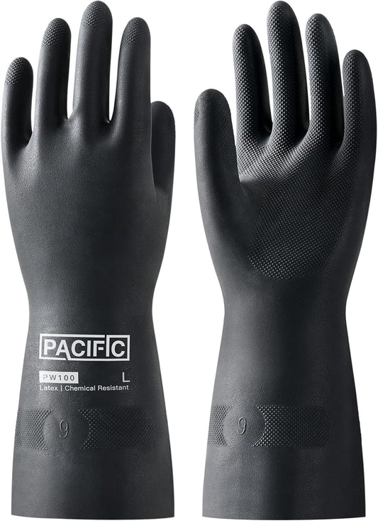 PACIFIC PPE Chemical Resistant Gloves, Heavy Duty Industrial Rubber Gloves, Resist Acid, Alkali and Oil, 12.6", Large