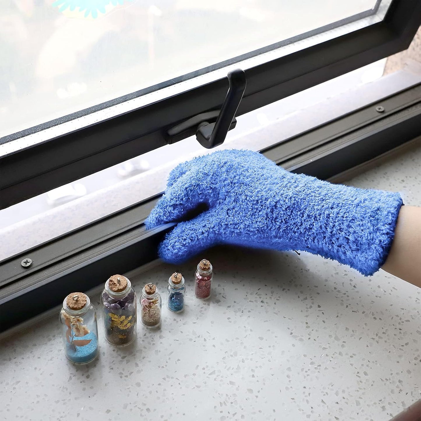 Patelai Microfiber Gloves for Plants Dusting Cleaning Glove Mittens, Navy Blue, 4 Count