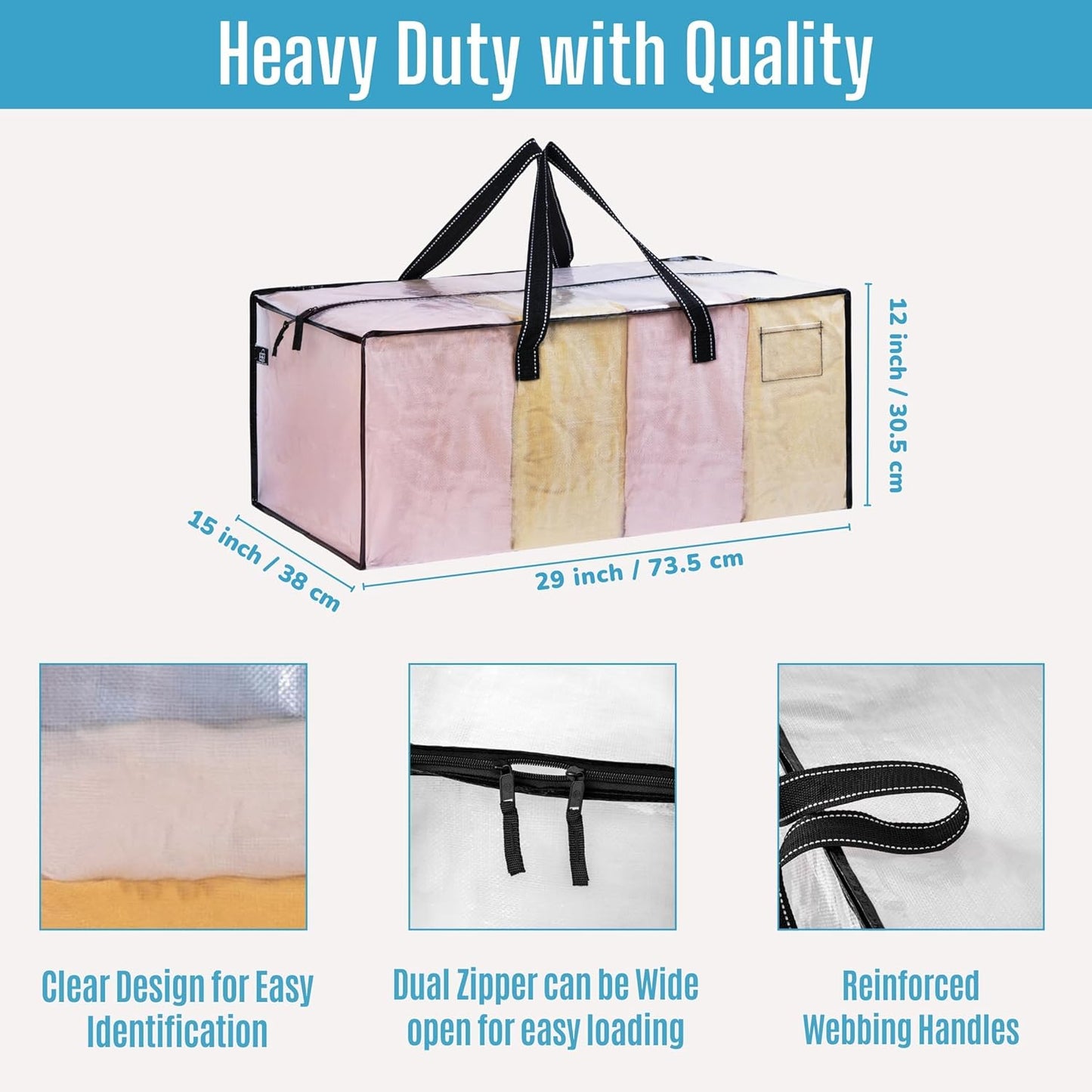 VENO 8 Pack Moving Bags Extra Large Storage Bags for College Move-In, Heavy-Duty Storage Totes, Packing Boxes, and Wardrobe Moving Supplies - Durable Laundry Bags for Clothes (Clear, 8 Pack)