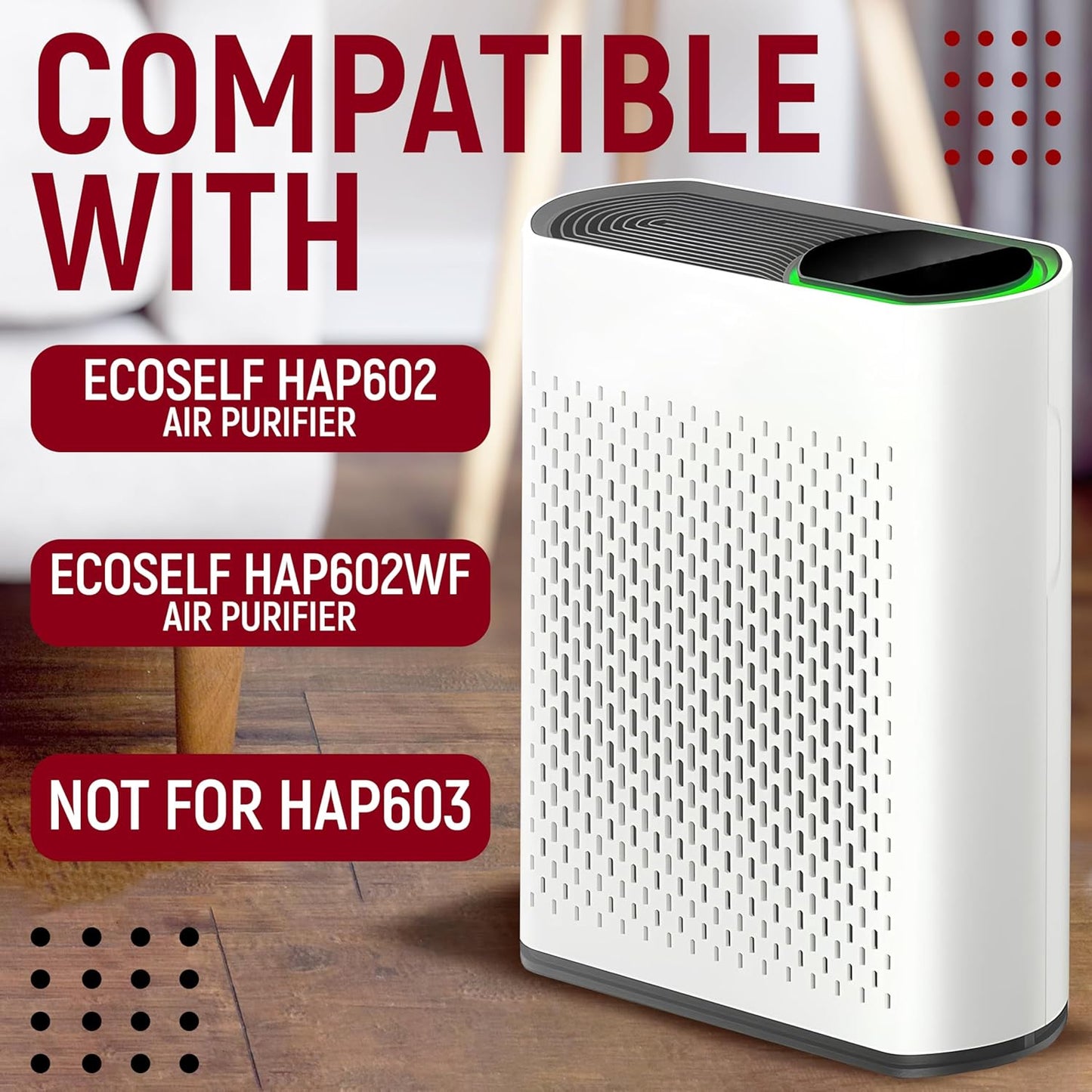 2 Pack HAP602 Replacement Filters Compatible with ECOSELF HAP602/HAP602WF, 3-in-1 HEPA Filter for Air Purifier, High-Efficiency Home Use