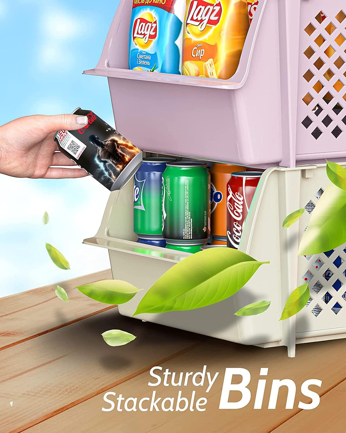 Skywin Plastic Stackable Storage Bins for Pantry - 2 Pack Stackable Bins For Organizing Food, Kitchen, and Bathroom Essentials (Multi)