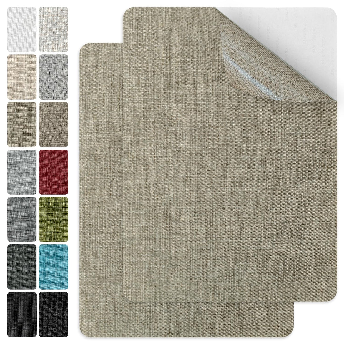 J.CARP 2Pcs Linen Repair Patches, Large Self-Adhesive Fabric Patch for Sofas, Couch, Furniture, Car Seats (8 * 11 inches-2PCS Khaki)