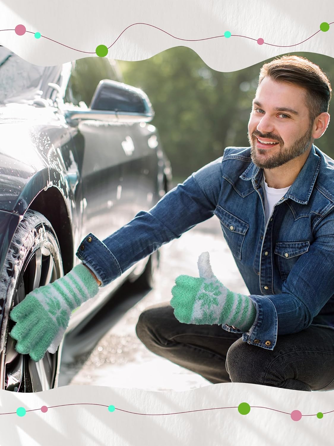 Patelai 3 Pairs Microfiber Plant Dusting Gloves Leaf Cleaning Gloves for Indoor Plants, Blinds, Furniture, House(Medium,Snowflake Yellow, Pink, Blue, White)