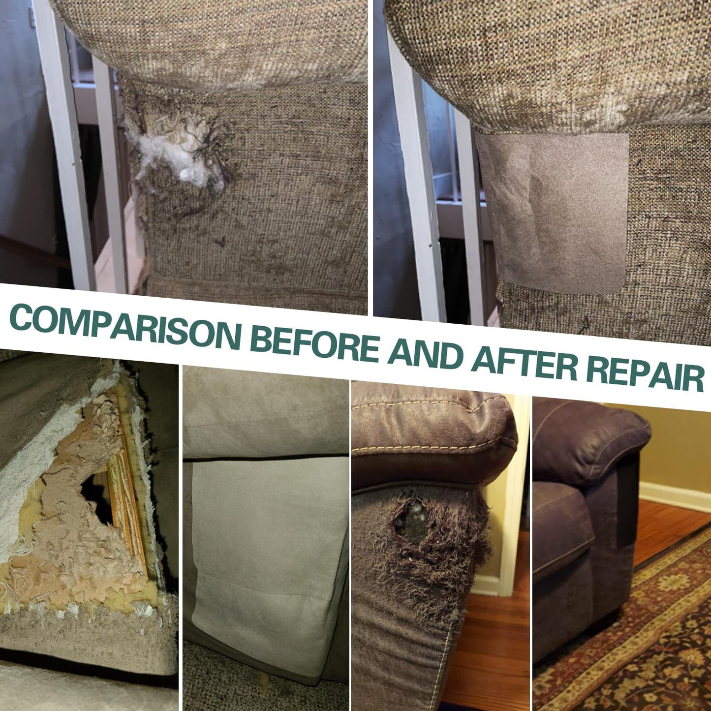 Azobur Couch Patch Repair Fabric,Microfiber Fabric, Self-Adhesive, for Sofa Repair and Upholstery, 2 Pieces, 9.5 x 11 inches (Light Gray)