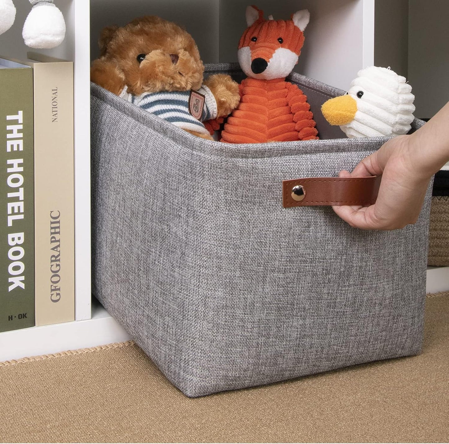 DULLEMELO Fabric Storage Basket for Shelves/Closets, Collapsible Rectangle Basket for Organizing Clothes, Toys, Towels, Books, Laundry, Nursery, Dog Toy Basket Empty (Gray)