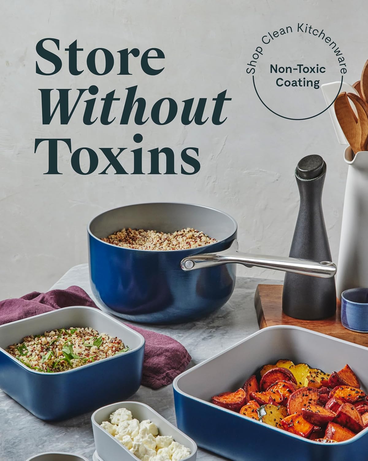 Caraway 2pc Glass Food Storage Set - 10 Cup Food Containers (2) - Ceramic Coated - Non Toxic, Non Stick Lunch Box with Lids. Dishwasher, Oven, & Microwave Safe - Mist