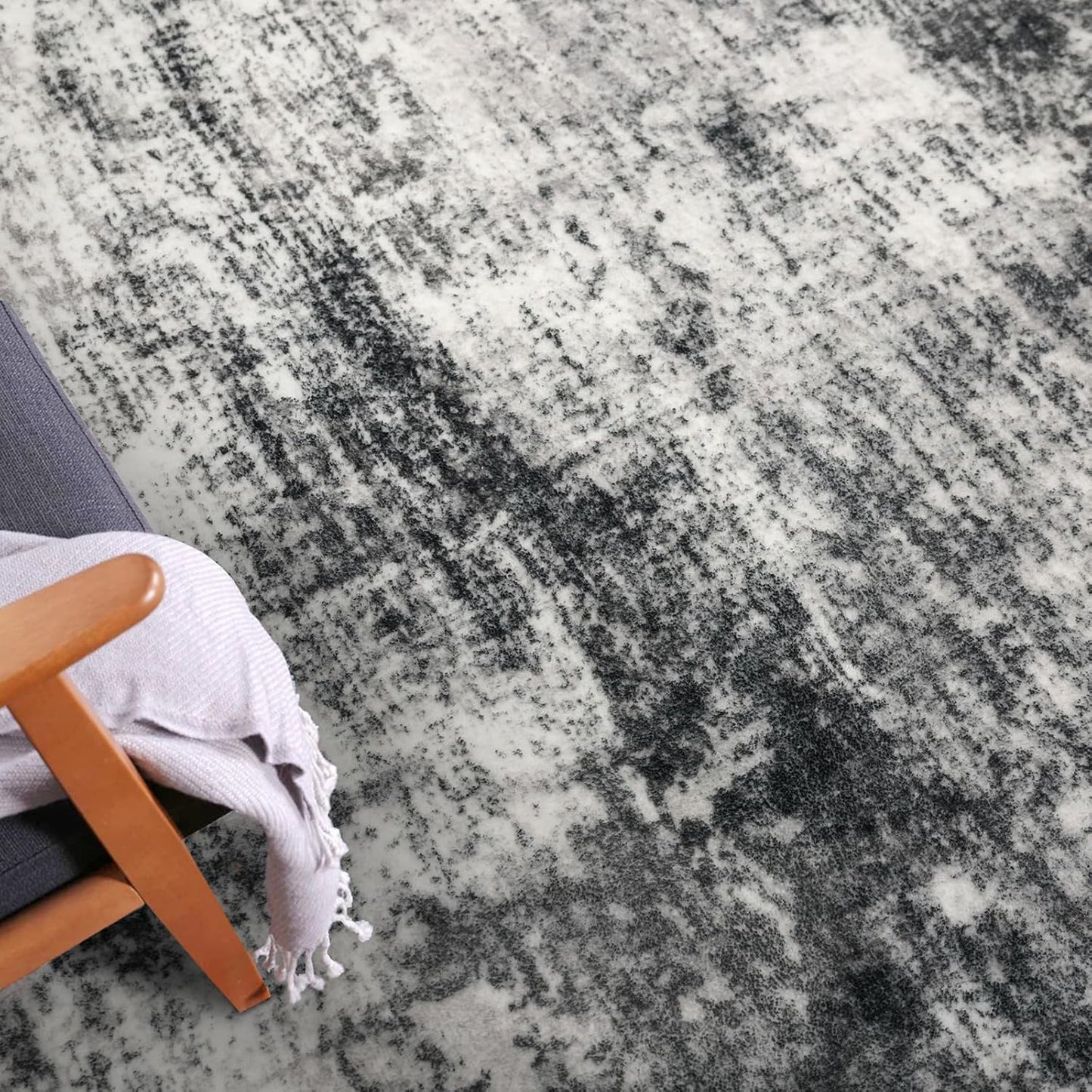 IOHOUZE Abstract Runner Rug 3x8 Ft Washable Runners for Hallways, Non Slip Kitchen Runner Printed Faux Wool Entryway Runner Indoor, Modern Abstract Floor Carpet for Hall Kitchen Bedroom, Black Grey