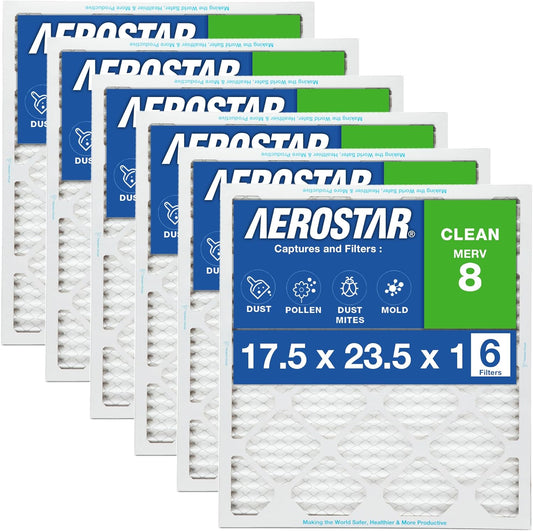 Aerostar 17 1/2x23 1/2x1 MERV 8, Pleated Air Filter, 17 1/2 x 23 1/2 x 1, Box of 6, Made in the USA