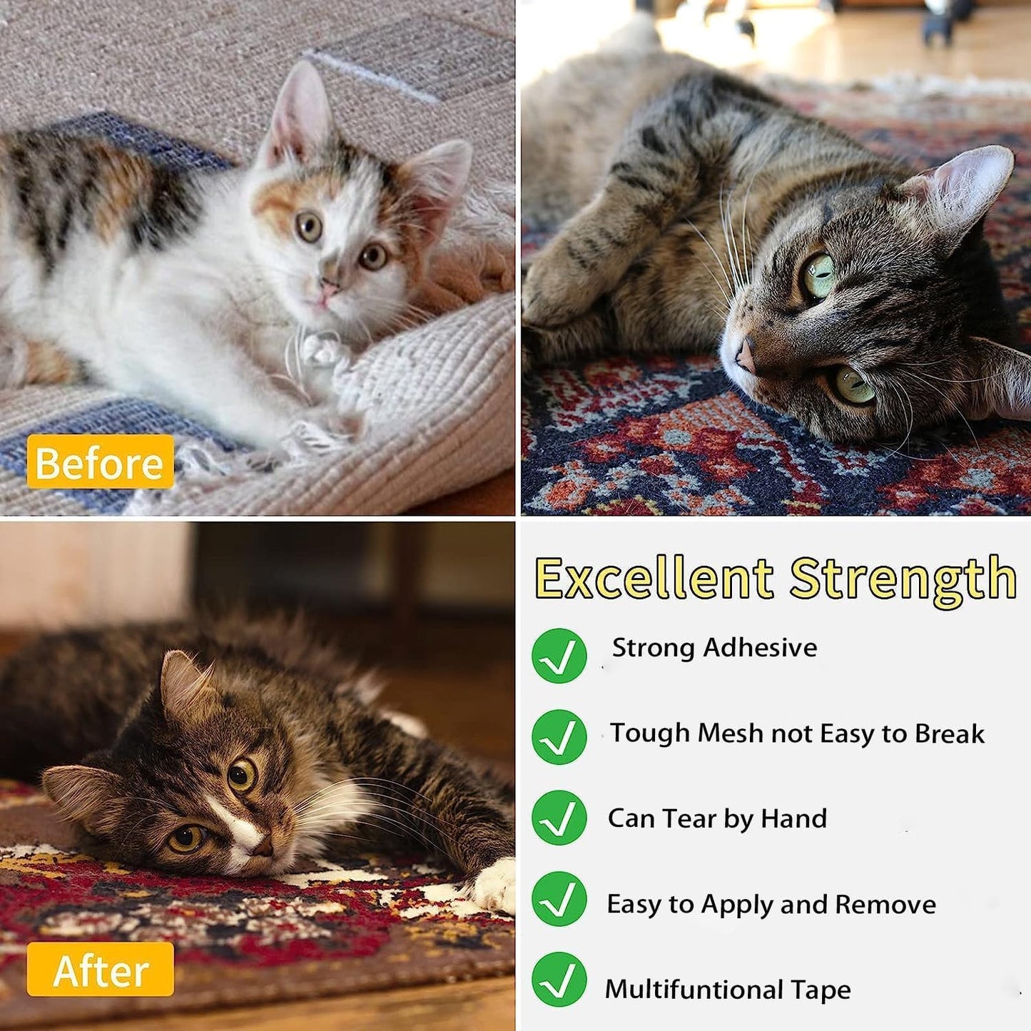 4Pack Double Sided Tape Heavy Duty, 2in x 66FT, Universal High Tack Strong Wall Adhesive with Fiberglass Mesh, Super Sticky Resistante Clear Tape, Easy Use Mounting Tape White