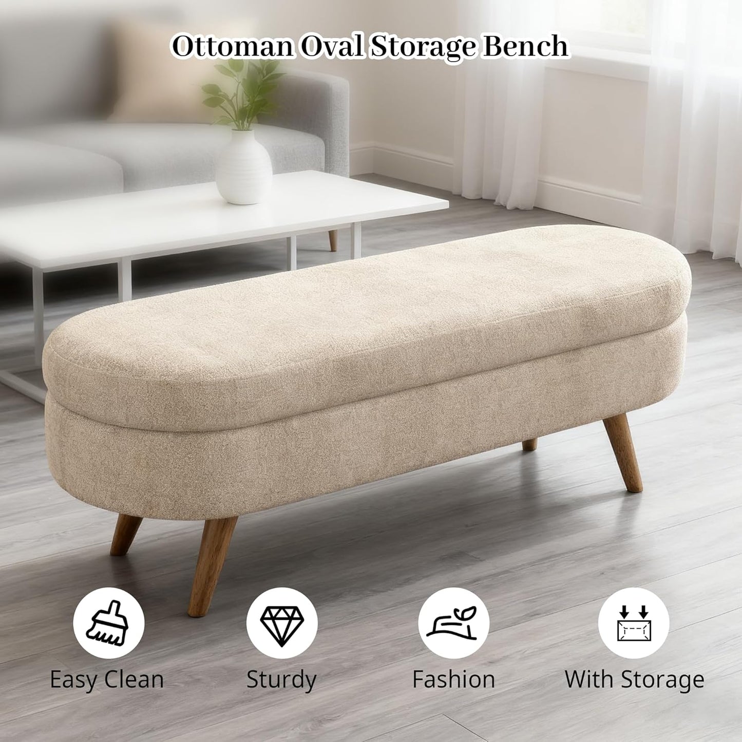 Storage Bench, 43" Storage Ottoman Bench, Shoe Storages Benches for Bedroom, Upholstered Entryway Benches with Seating, Rubber Wood Legs for Bedroom, Living Room, Entryway, Bed Side, Brown