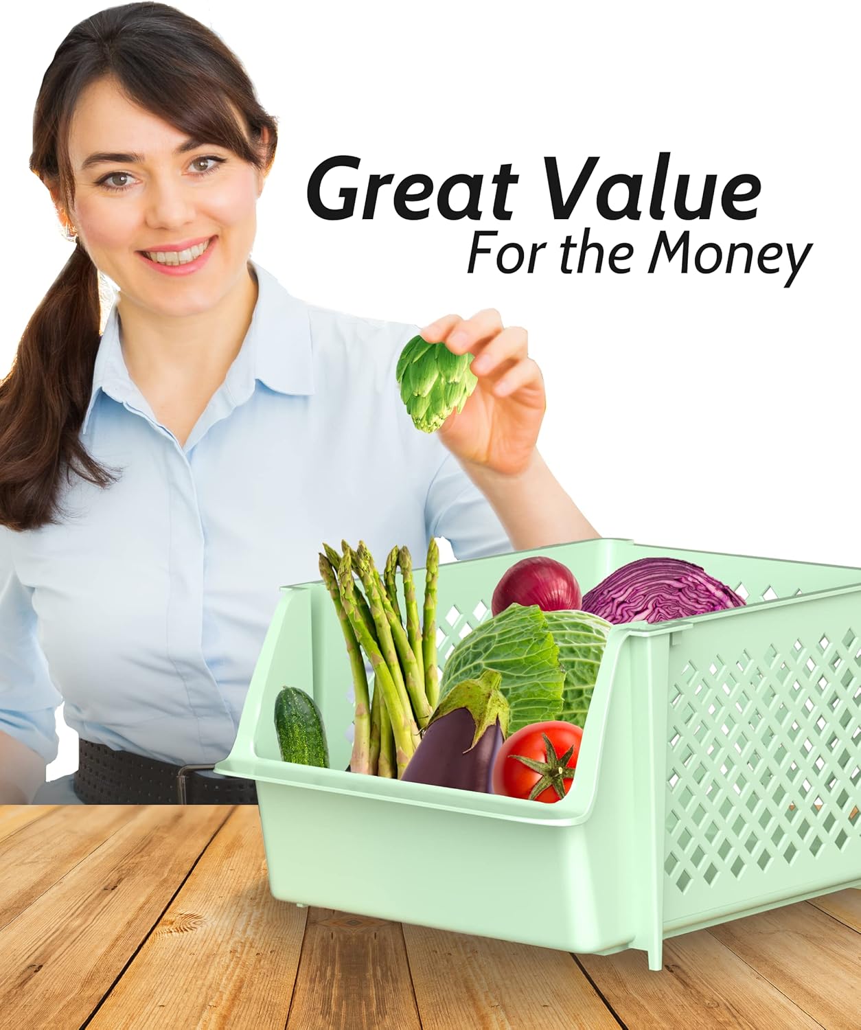 Skywin Plastic Stackable Storage Bins for Pantry - 2 Pack Stackable Bins For Organizing Food, Kitchen, and Bathroom Essentials (Multi)