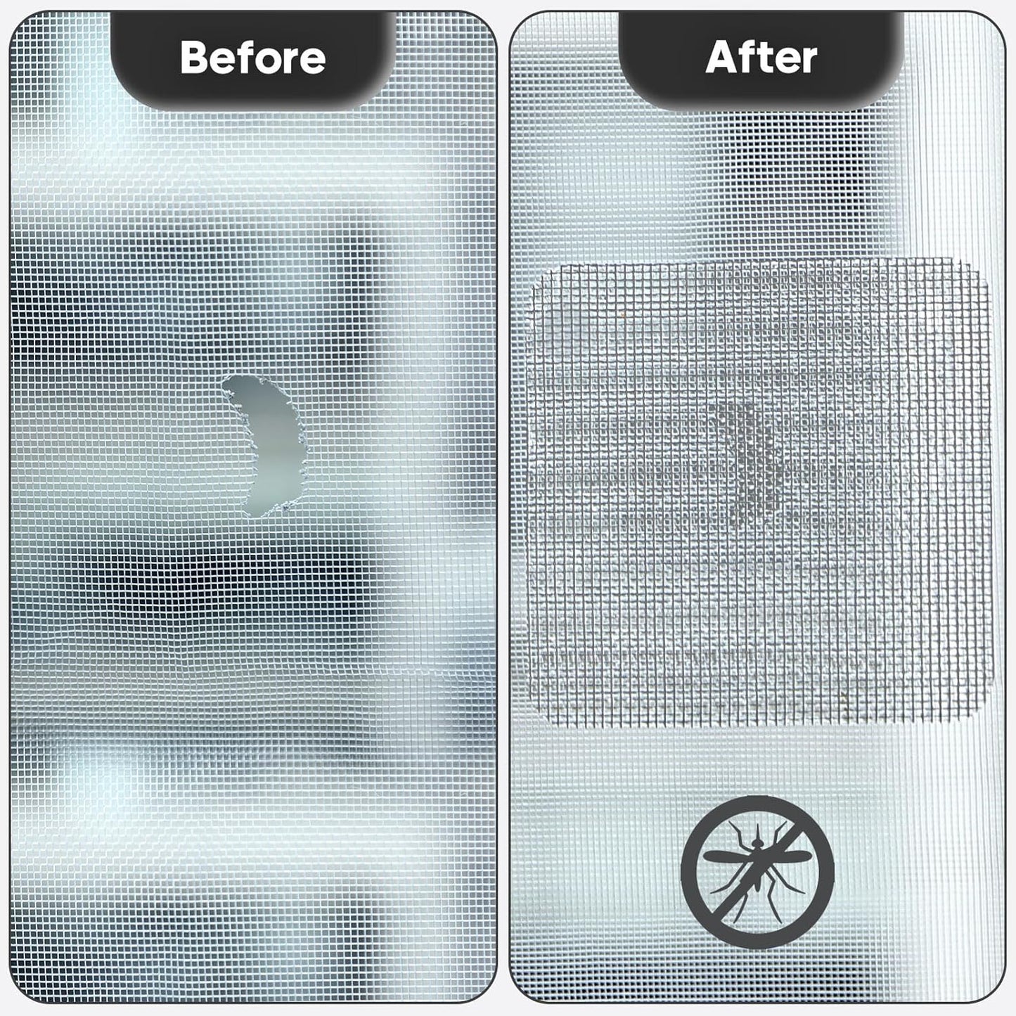 28 Sheets Window Screen Patches Repair Kit, Grey/Black 3 Sizes Window Screen Repair Kit for Mesh Screen Door, Strong Adhesive Fiberglass Quick Screen Repair Tape