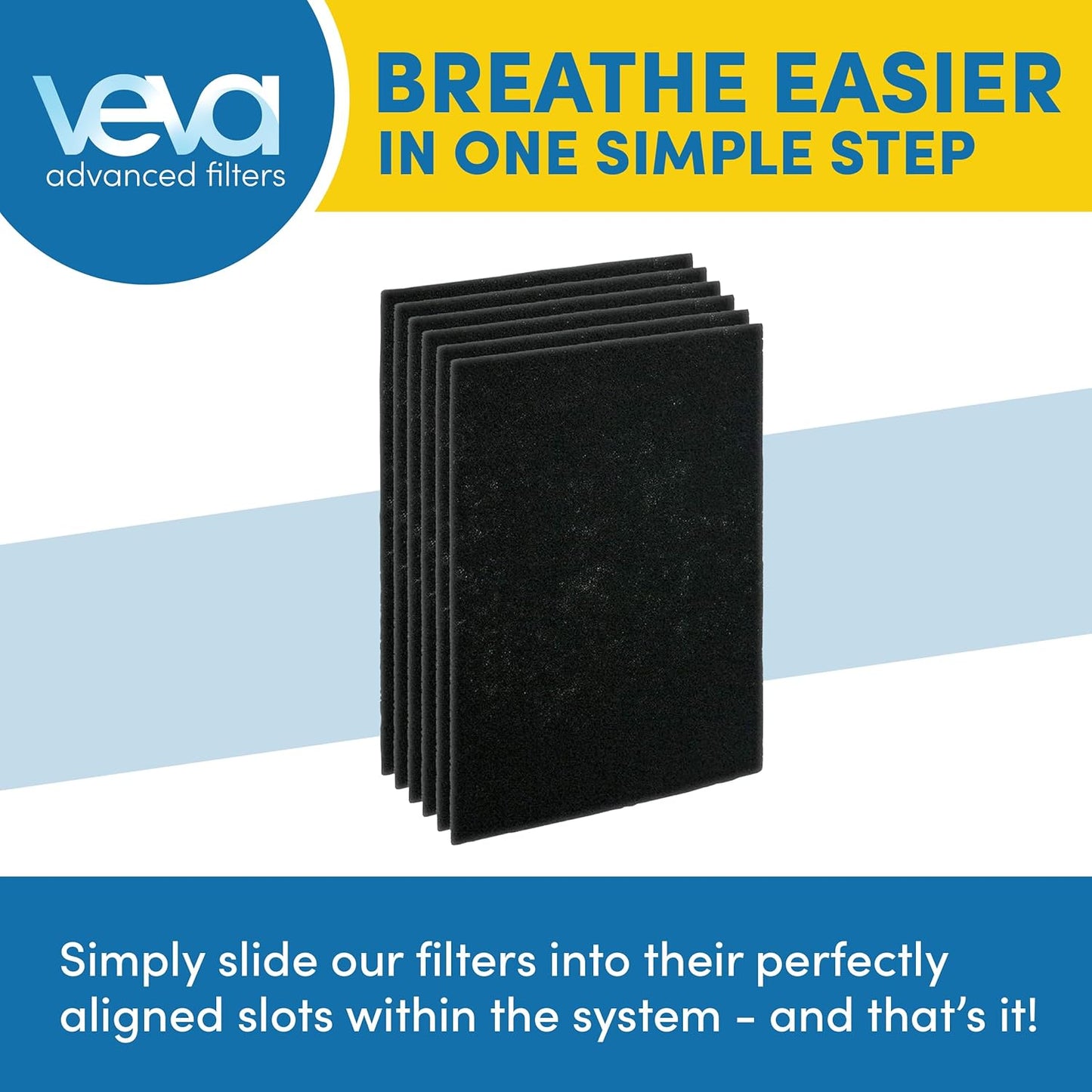 VEVA Air Purifier Filter Replacements - 6 Pack Precut & Compatible with Honey-well HPA200 Purifiers - Premium Activated Carbon Pre-Filters