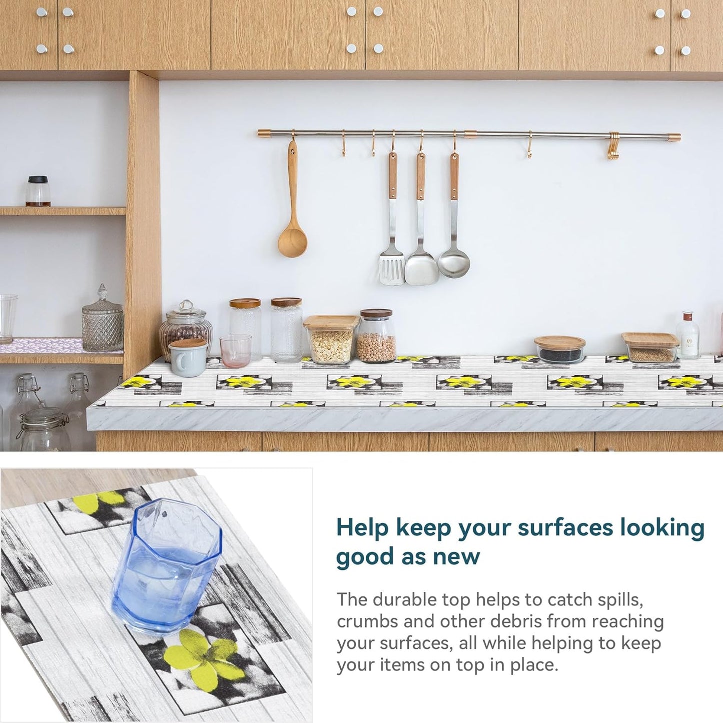 Non Adhesive Shelf Liner 18" W x 192" L Pantry Liner for Shelves Cupboard Liner Cover Easy to Trim